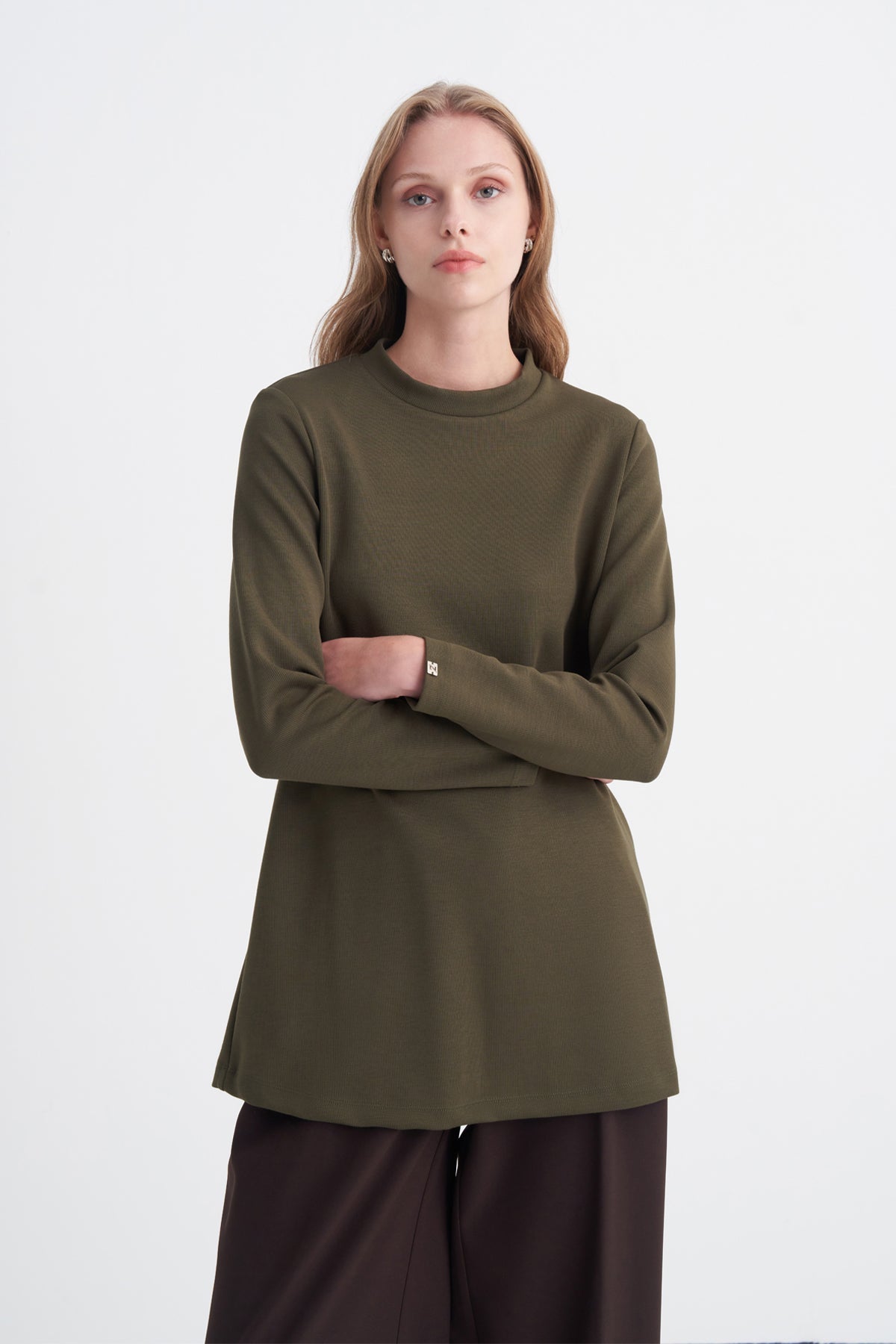 Dik Yaka Fitilli Haki Tunik 0014