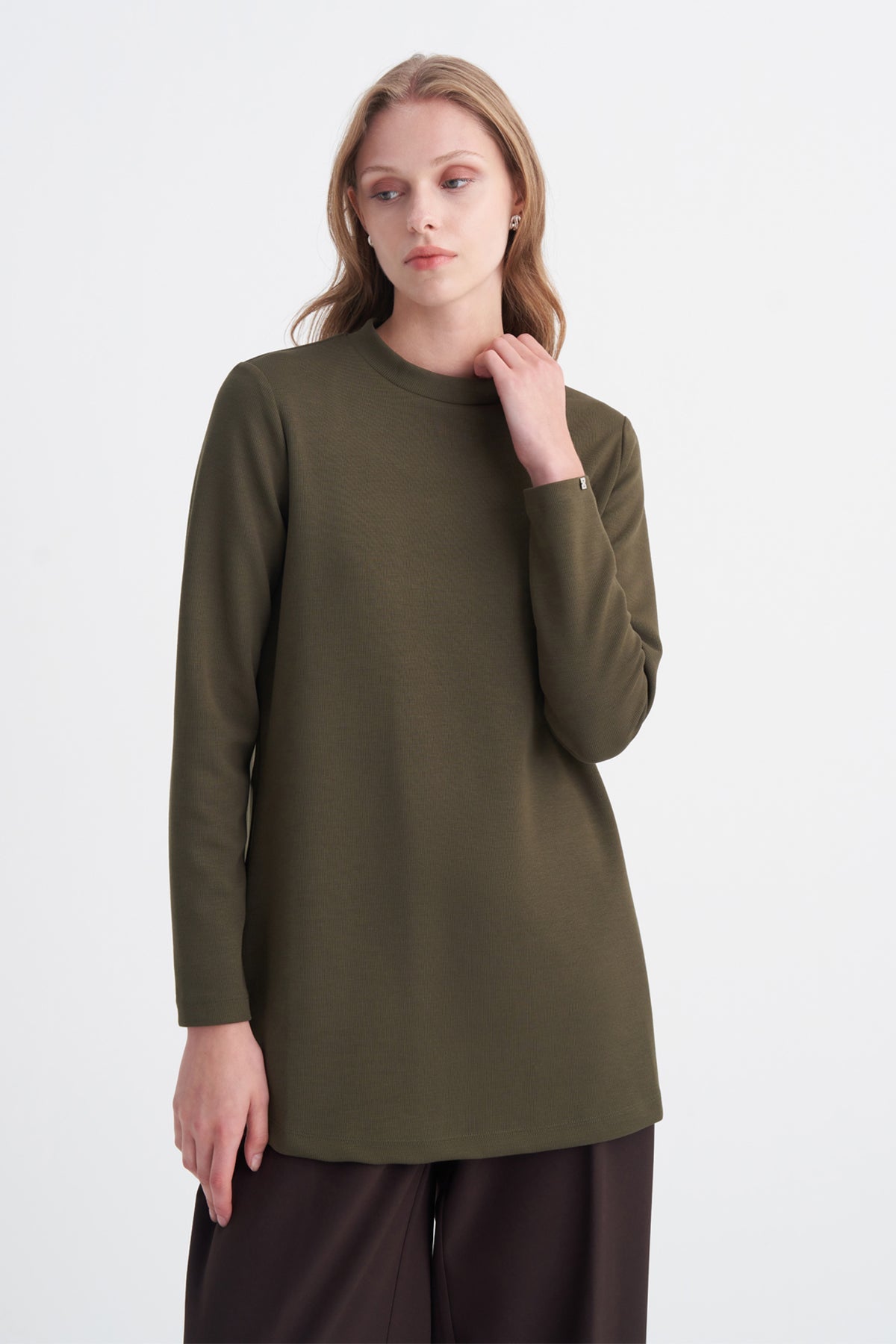 Dik Yaka Fitilli Haki Tunik 0014