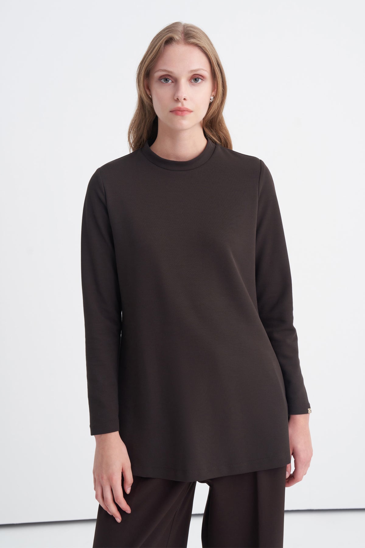 Dik Yaka Fitilli Kahve Tunik 0014