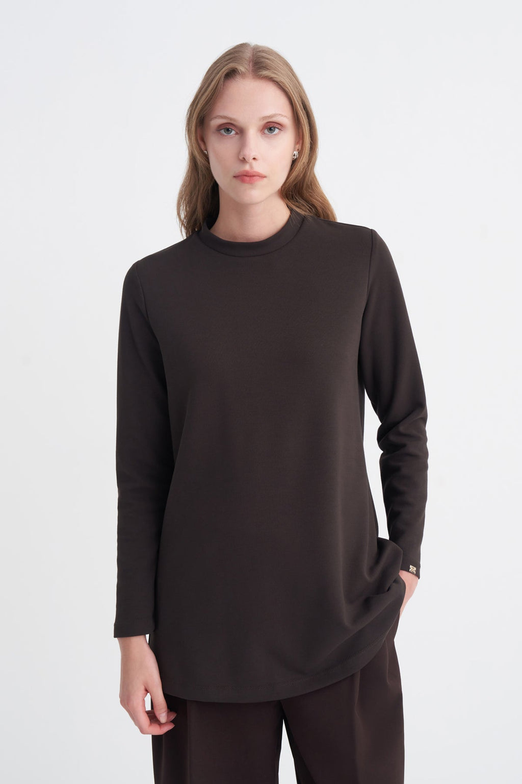 Dik Yaka Fitilli Kahve Tunik 0014