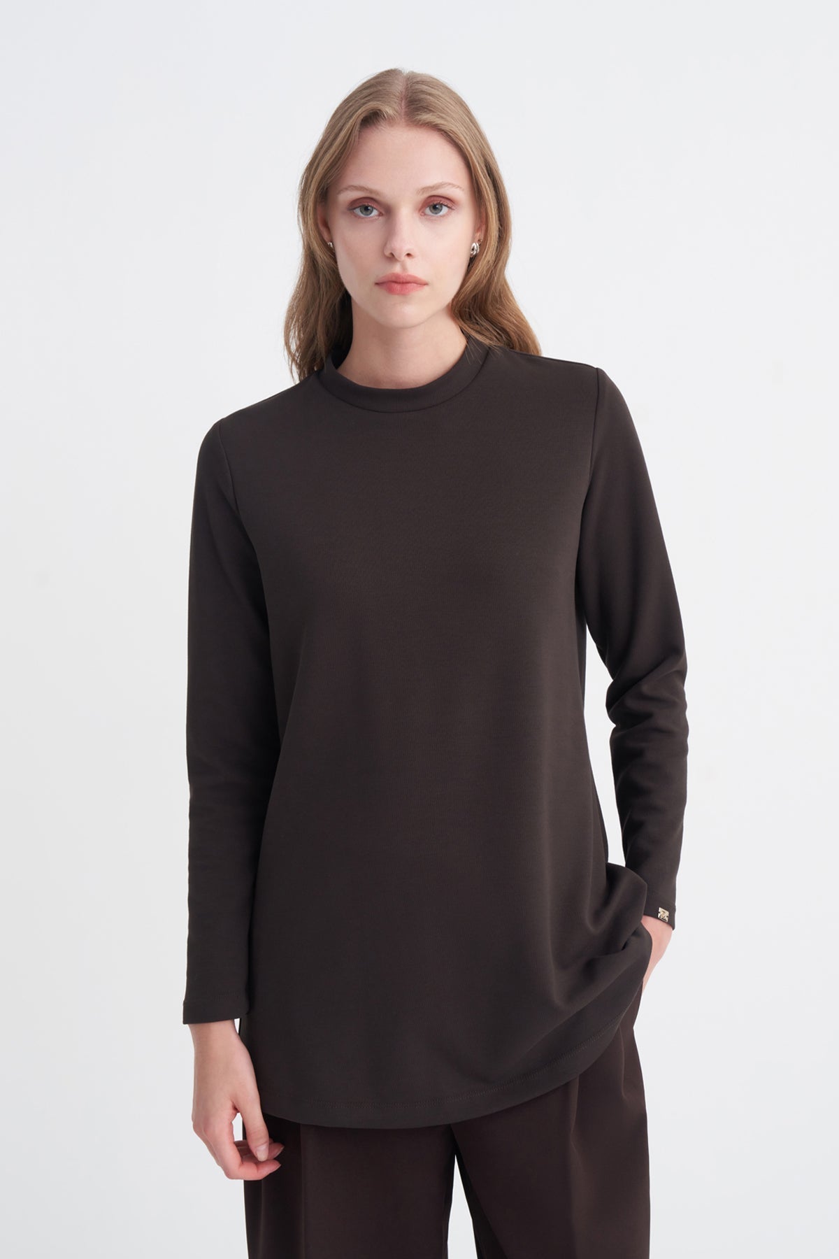 Dik Yaka Fitilli Kahve Tunik 0014