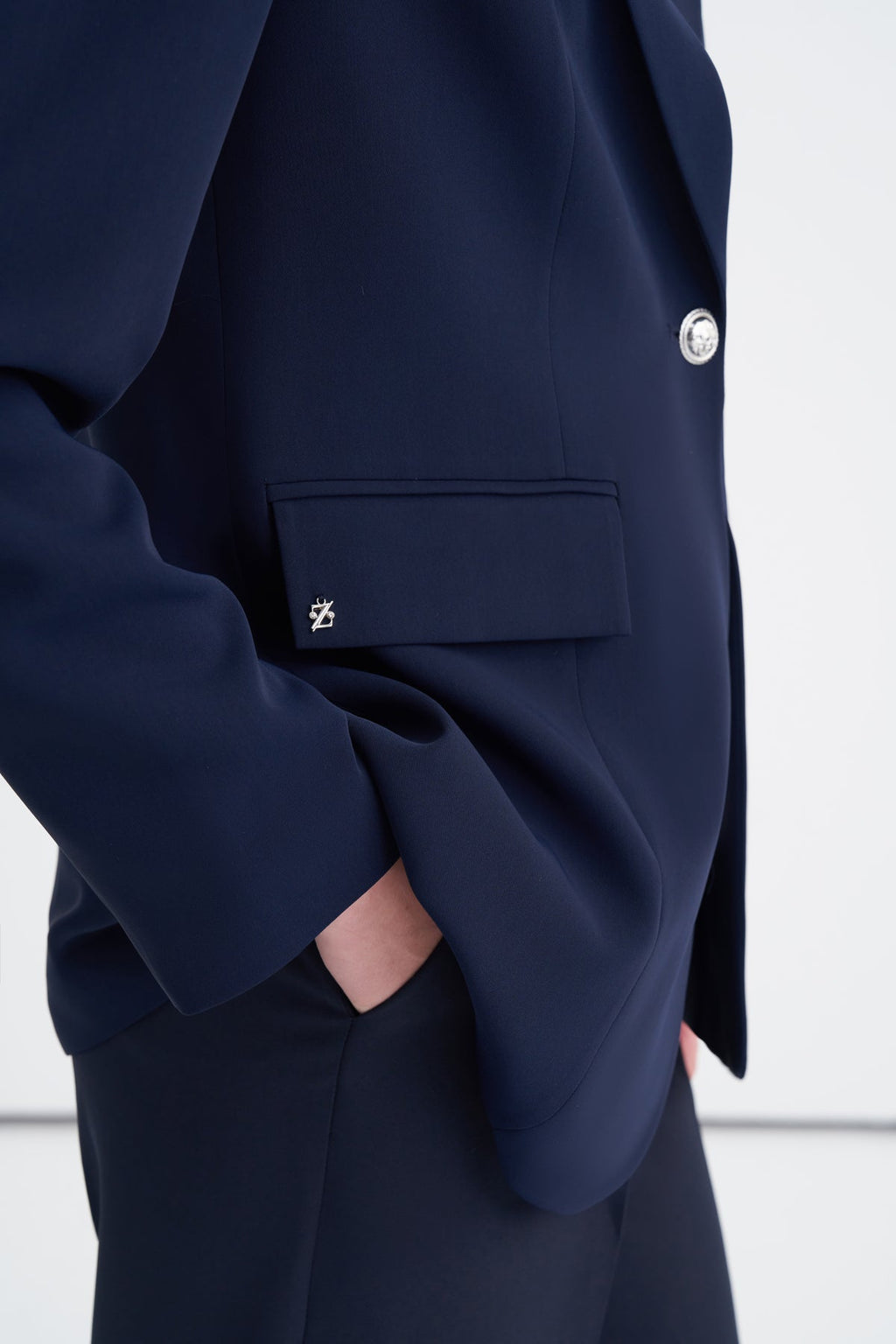 Kruvaze Yaka Tek Düğmeli Blazer Astarlı Lacivert Ceket 0070
