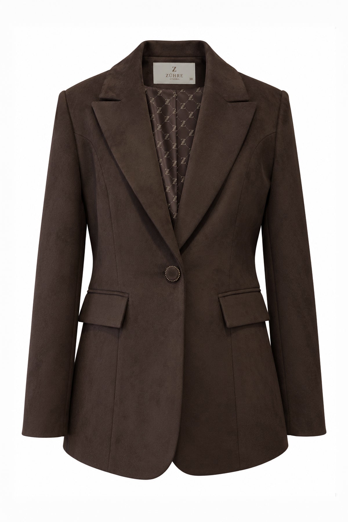 Kapaklı Cepli Tek Düğmeli Süet Blazer Kahve Ceket 0070