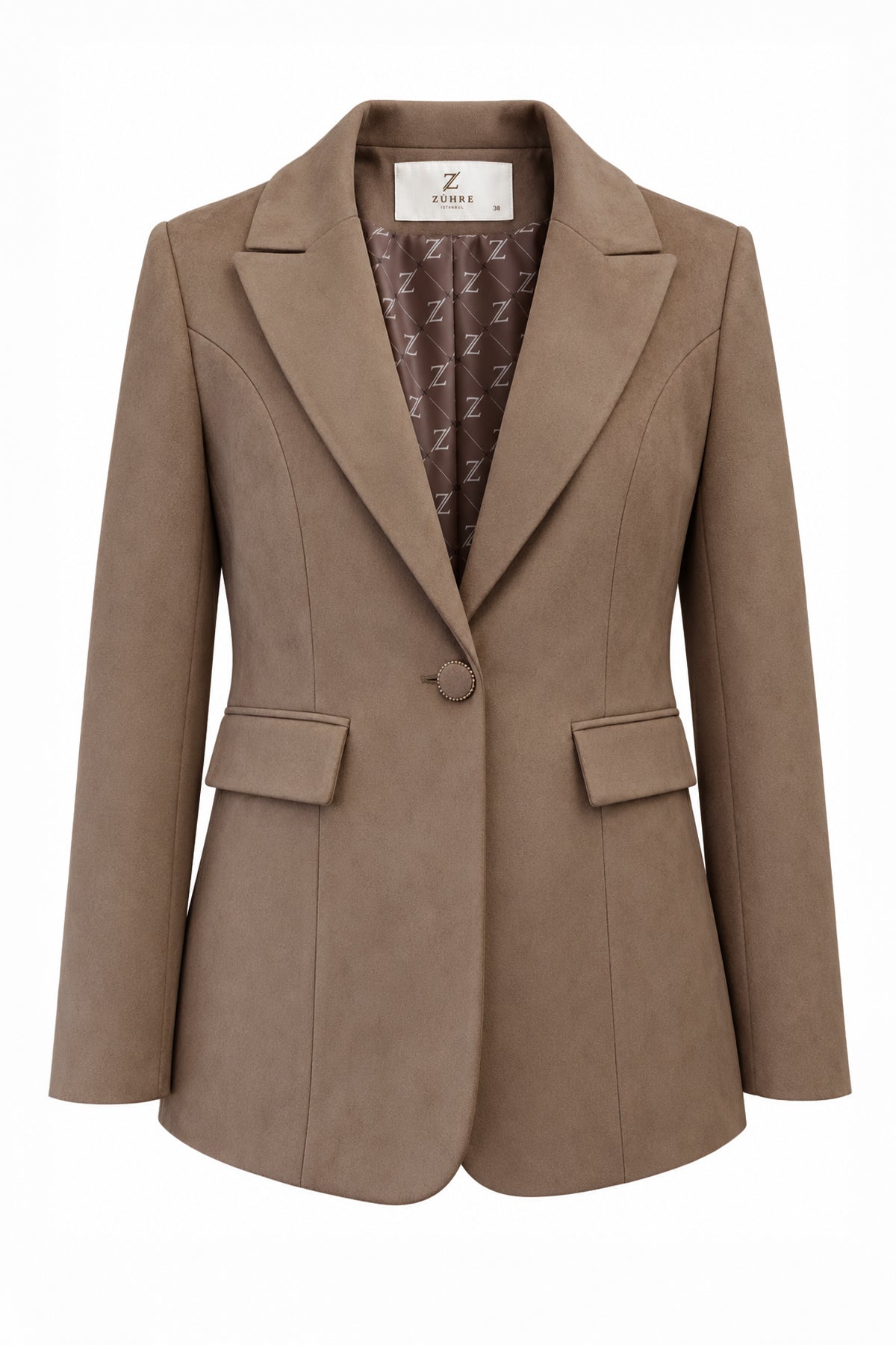 Kapaklı Cepli Tek Düğmeli Süet Blazer Vizon Ceket 0070