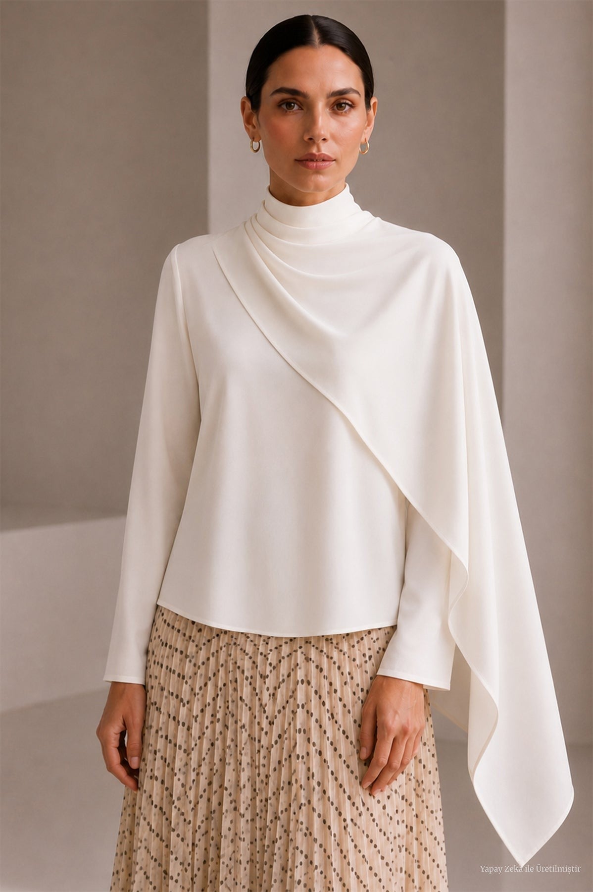 Şal Detaylı Ekru Bluz 0146