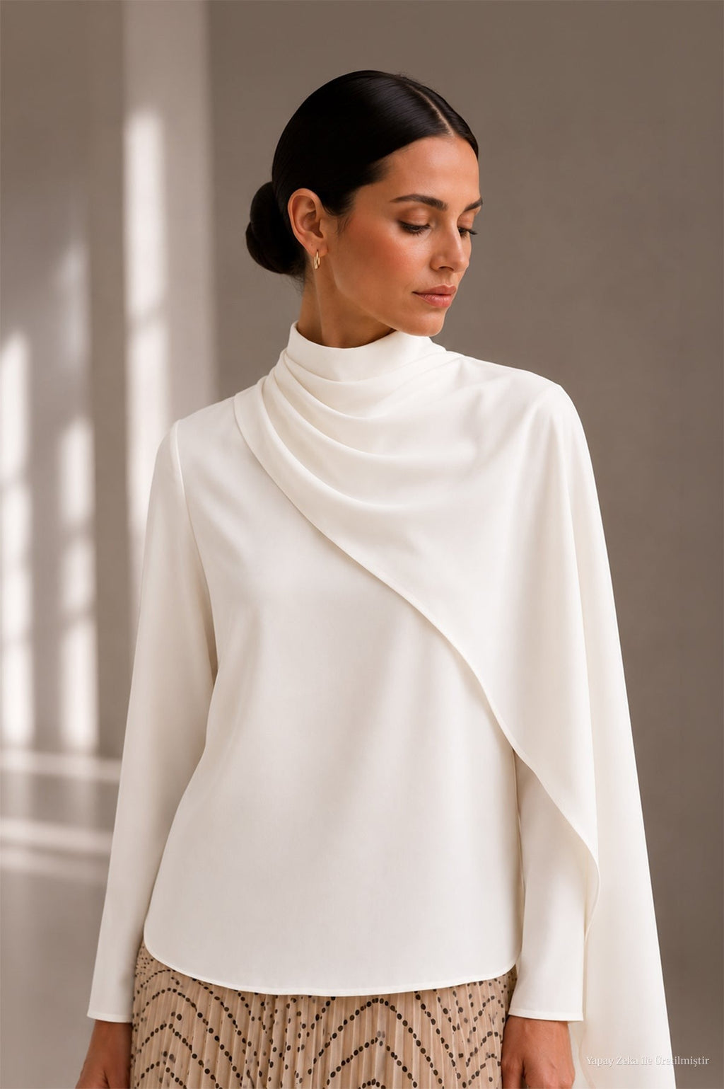 Şal Detaylı Ekru Bluz 0146