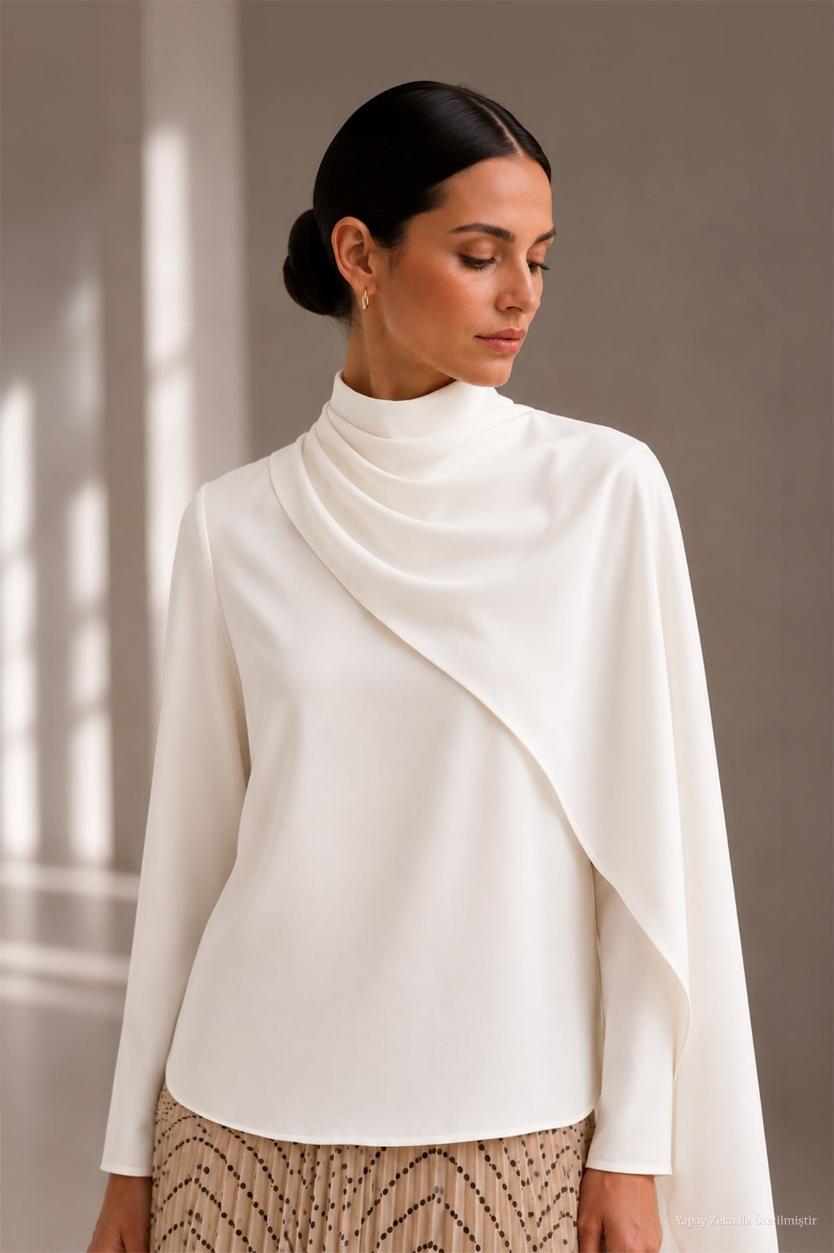 Şal Detaylı Ekru Bluz 0146