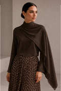Şal Detaylı Kahve Bluz 0146