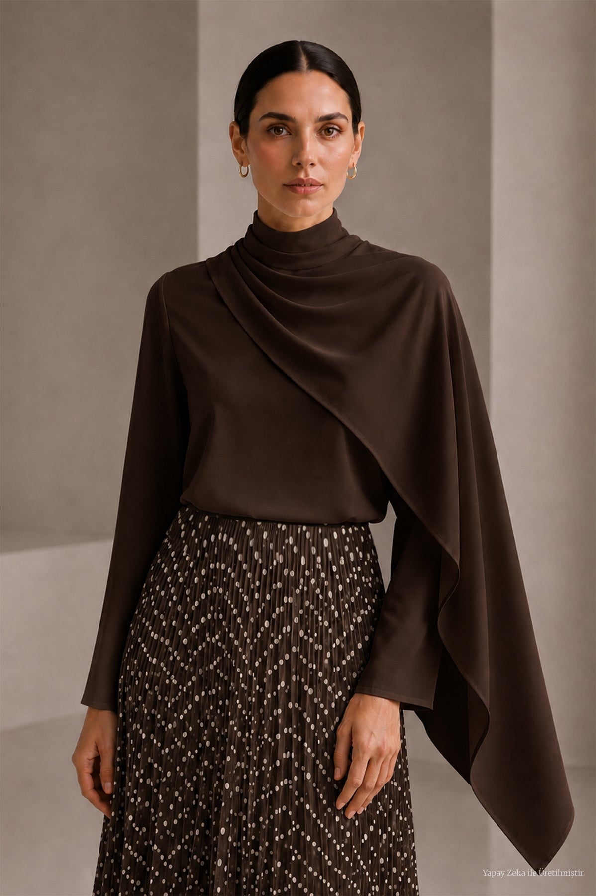 Şal Detaylı Kahve Bluz 0146
