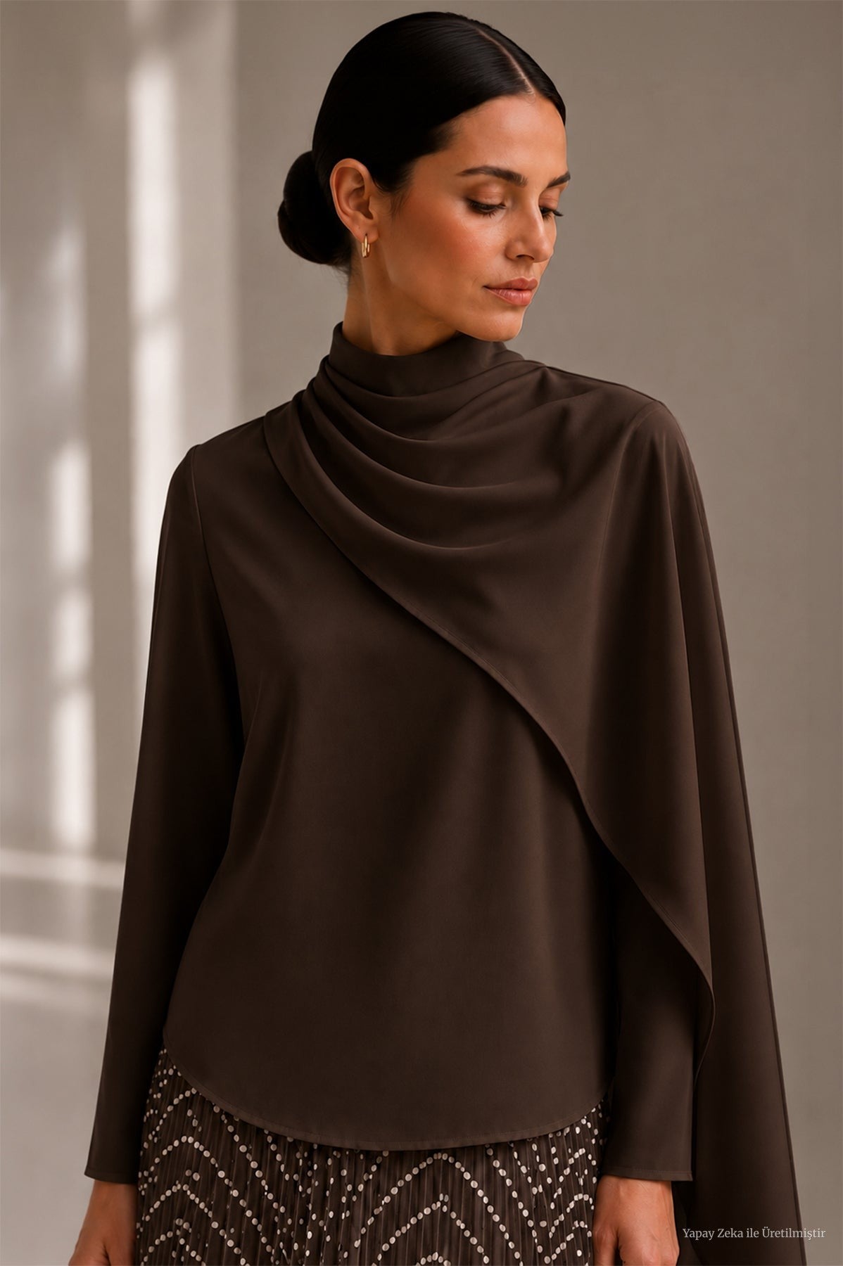 Şal Detaylı Kahve Bluz 0146