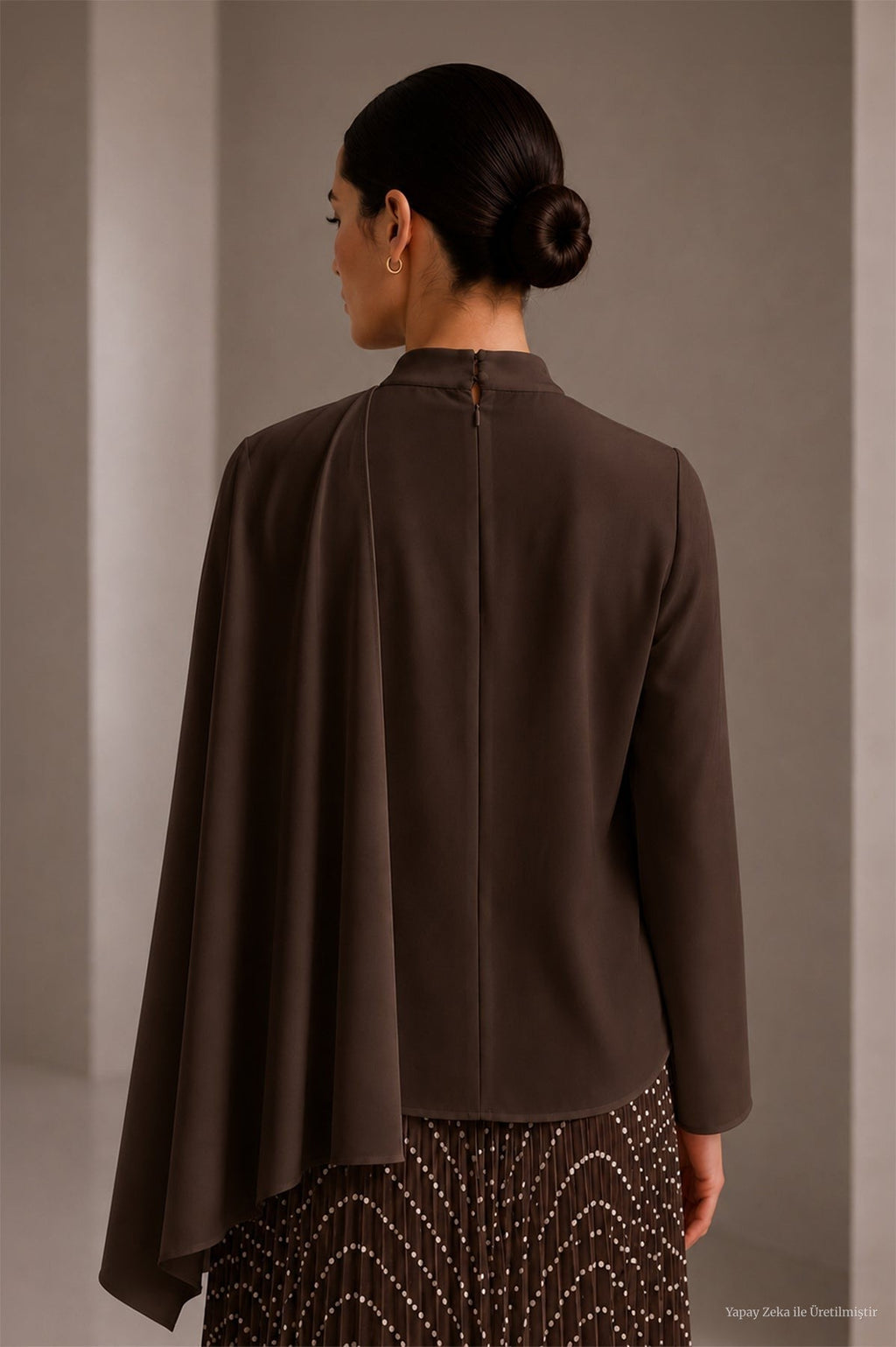 Şal Detaylı Kahve Bluz 0146