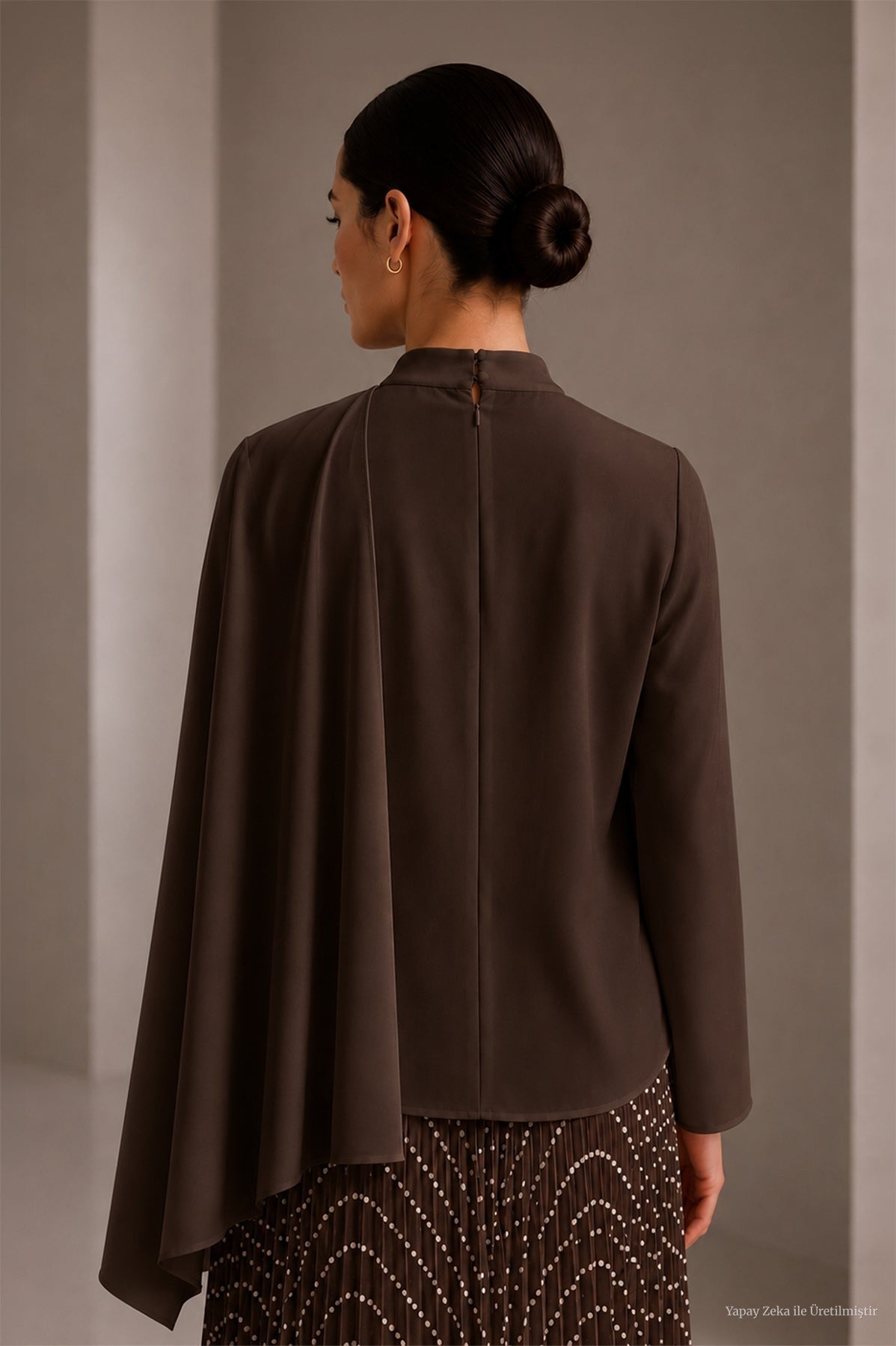 Şal Detaylı Kahve Bluz 0146