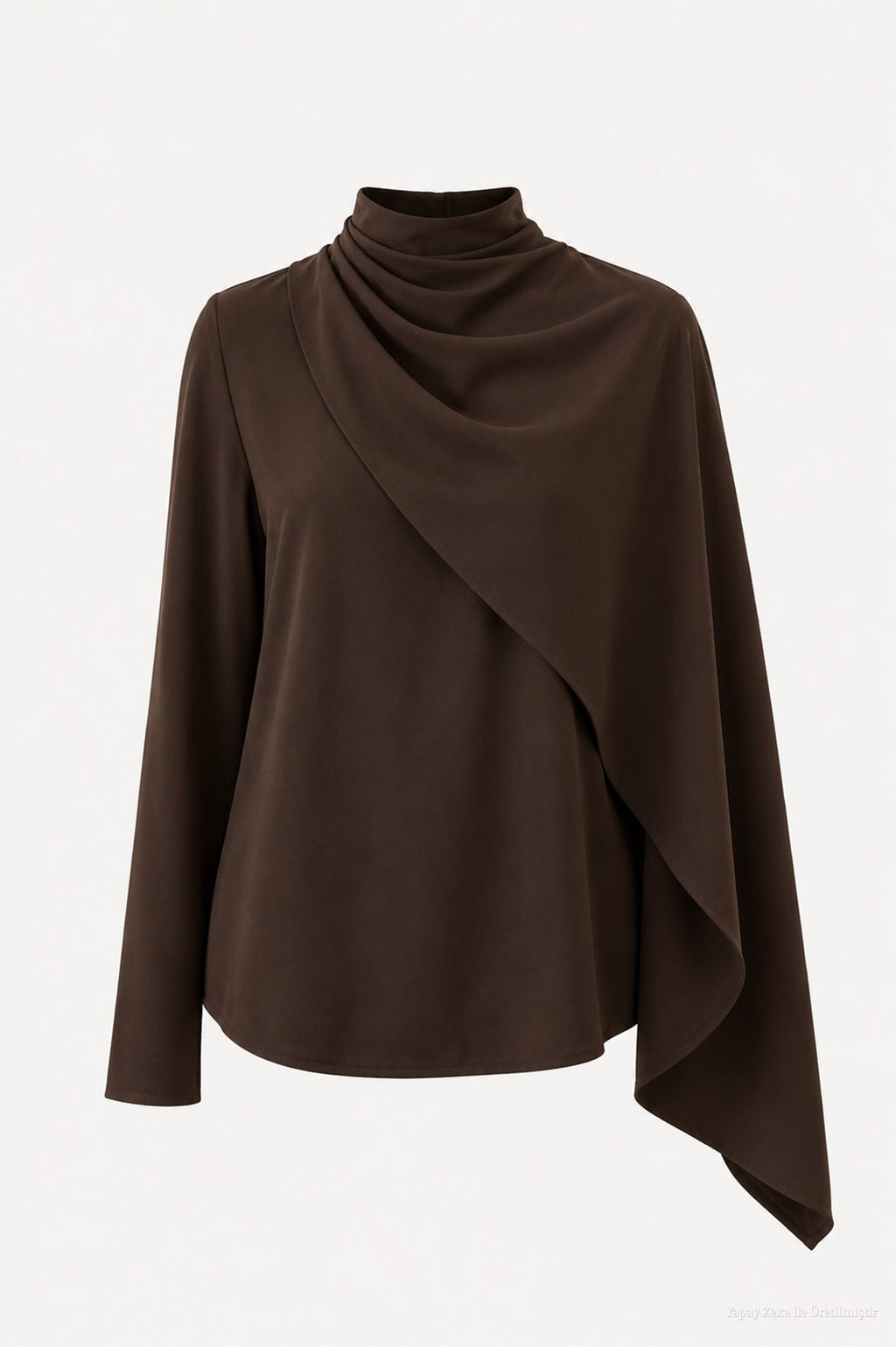 Şal Detaylı Kahve Bluz 0146