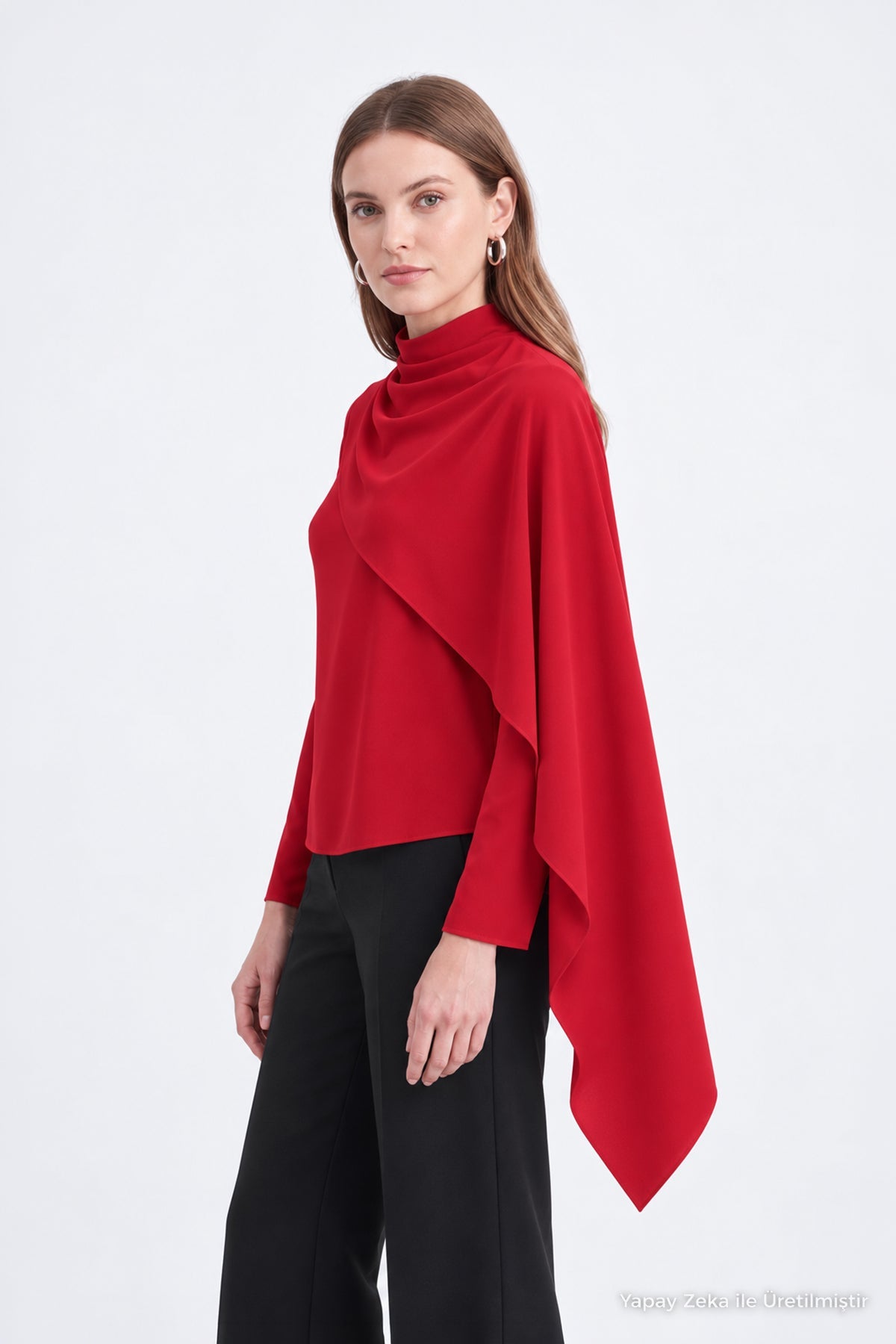 Şal Detaylı Kırmızı Bluz 0146