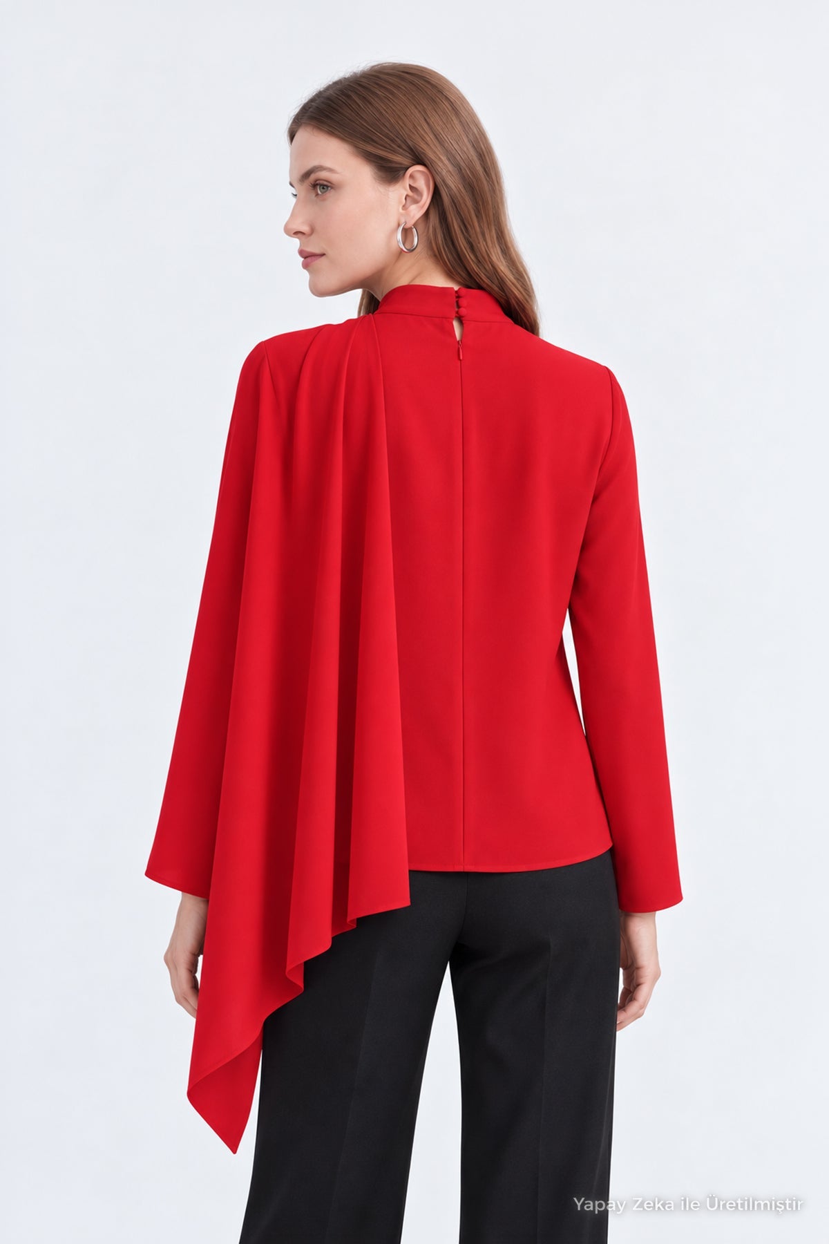 Şal Detaylı Kırmızı Bluz 0146