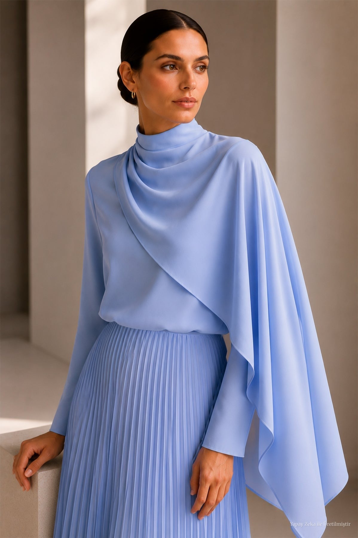 Şal Detaylı Mavi Bluz 0146
