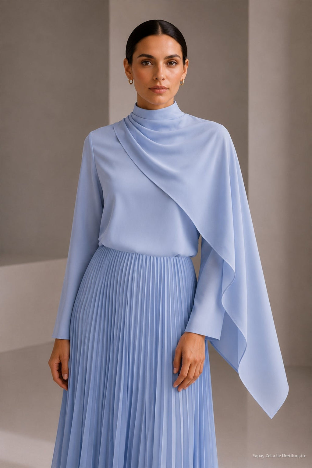 Şal Detaylı Mavi Bluz 0146