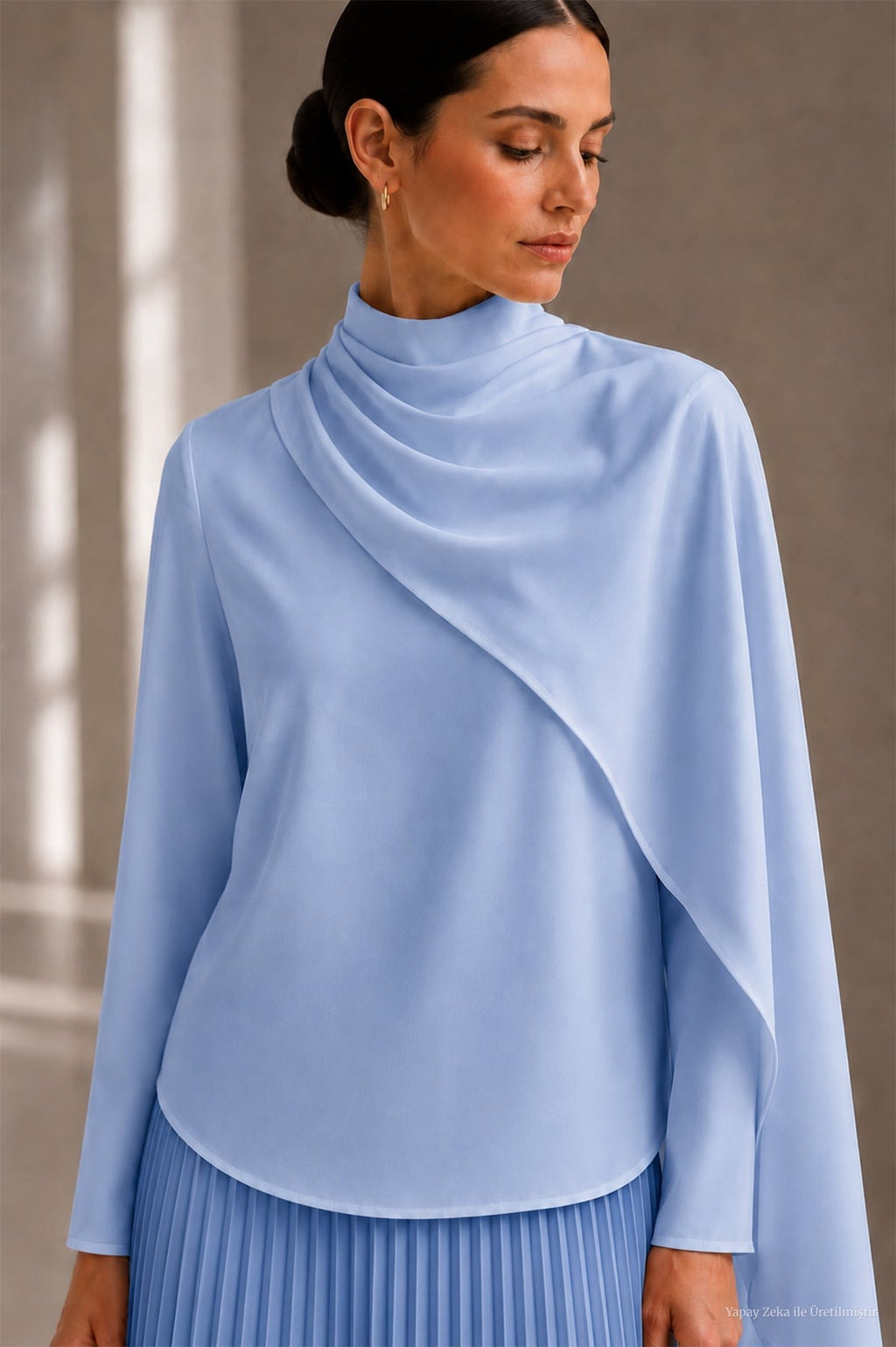 Şal Detaylı Mavi Bluz 0146