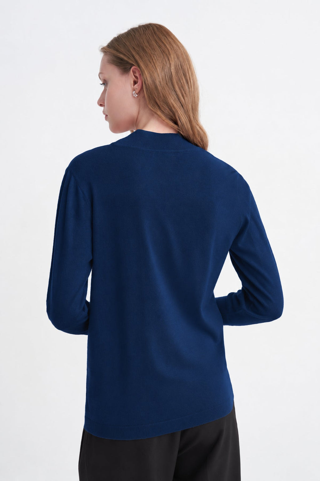 Yarım Balıkçı Yaka Düğme Manşetli Saks Bluz 0153