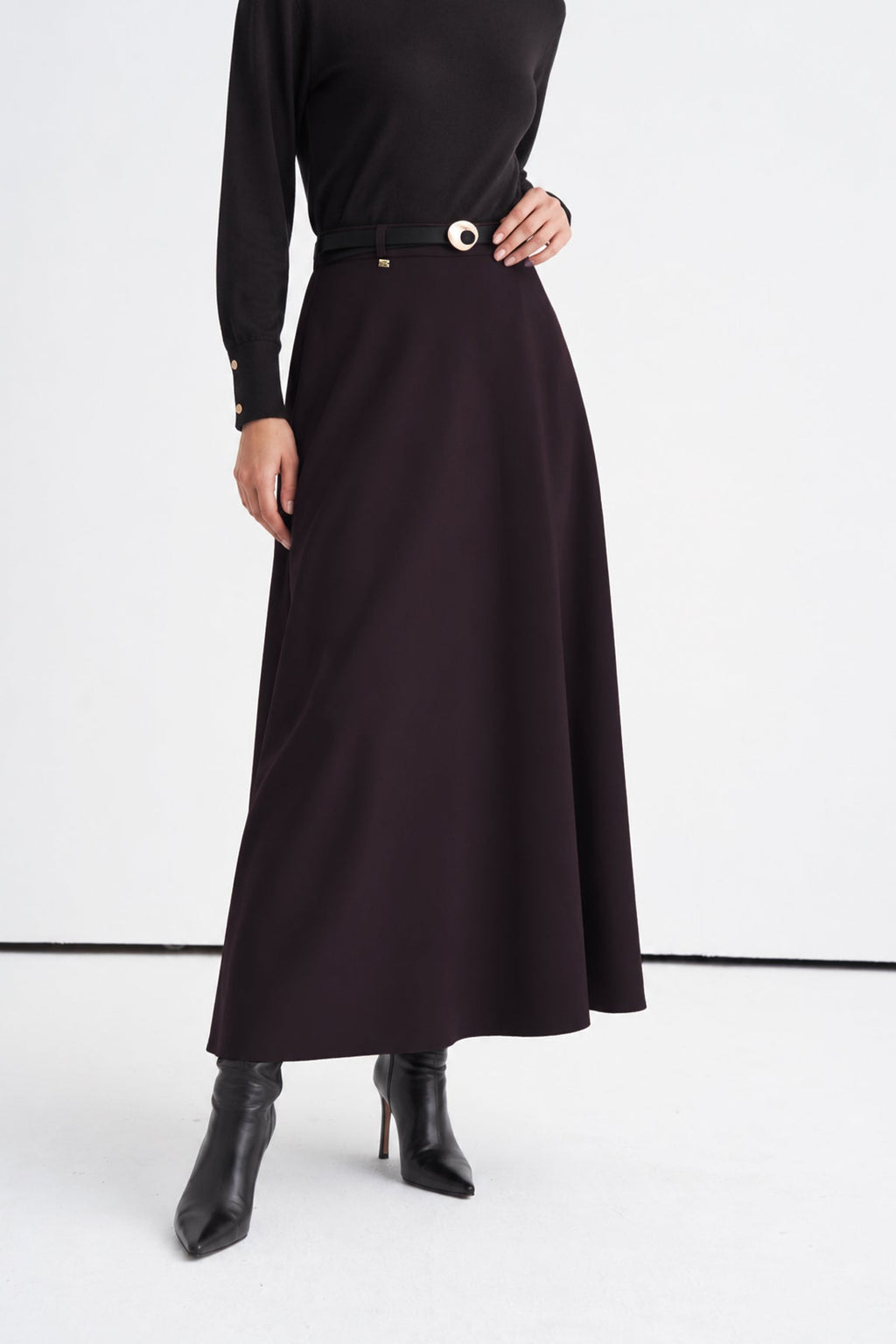 Tokalı Kemerli Kloş Mürdüm Etek 0233