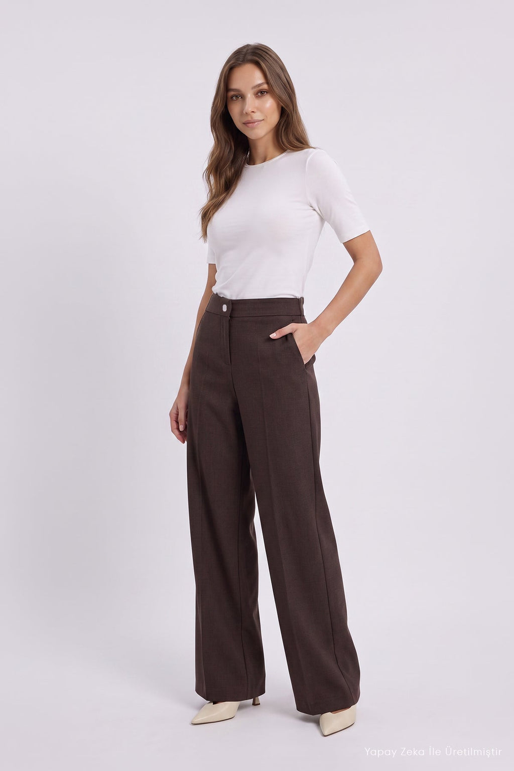 Yüksek Belli Bol Kesim Kahve Pantolon 0287