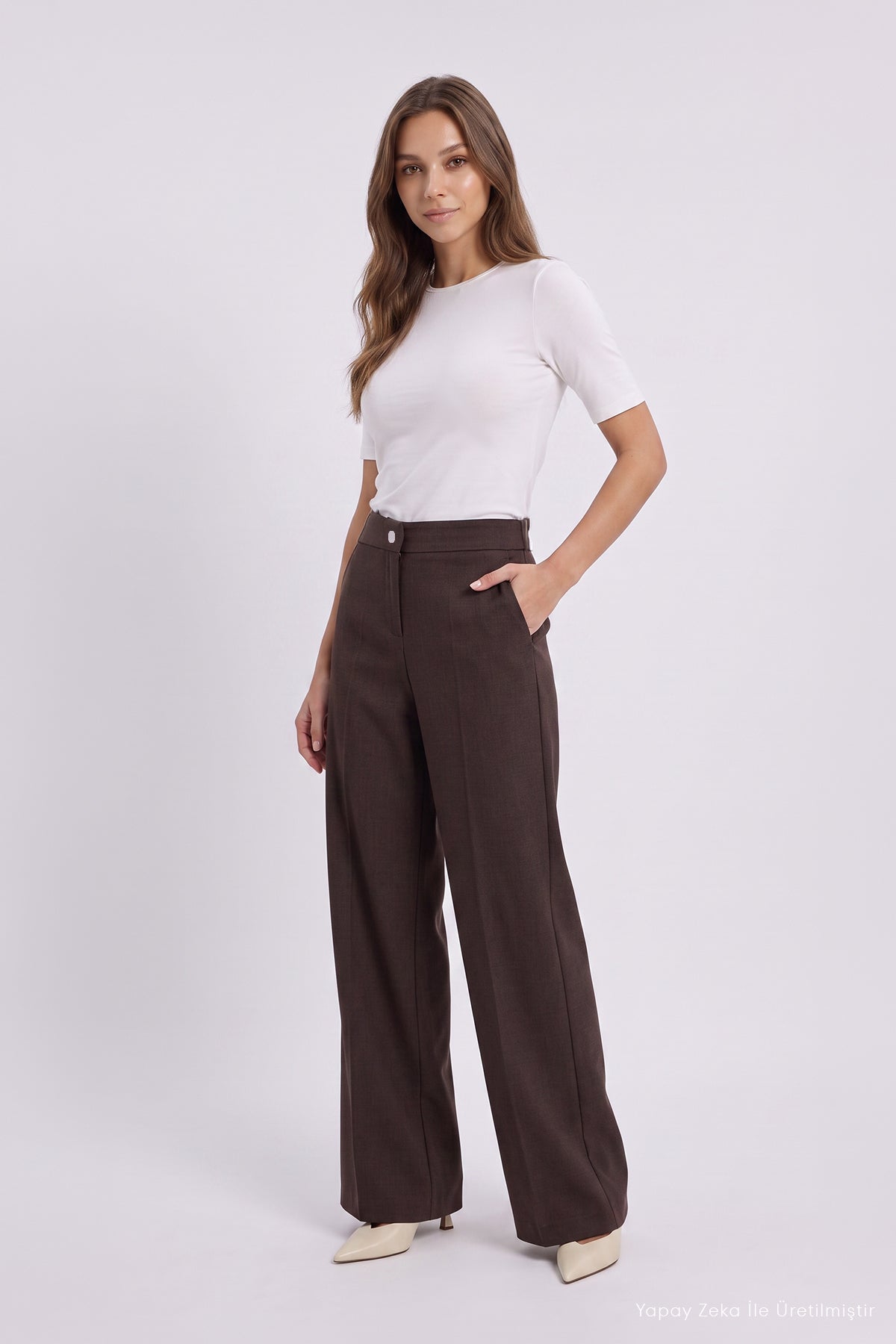 Yüksek Belli Bol Kesim Kahve Pantolon 0287