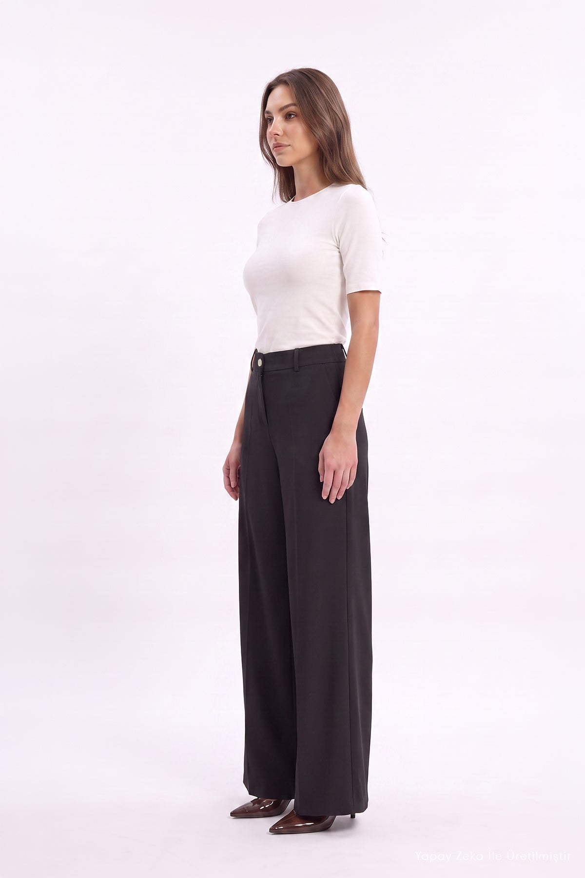 Yüksek Belli Geniş Paça Siyah Pantolon 0289