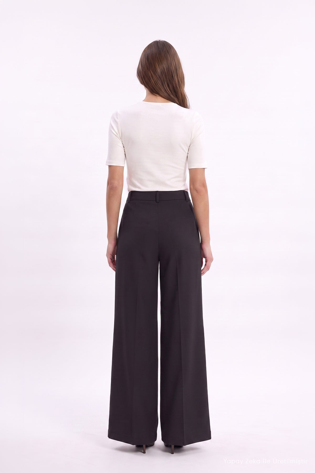 Yüksek Belli Geniş Paça Siyah Pantolon 0289