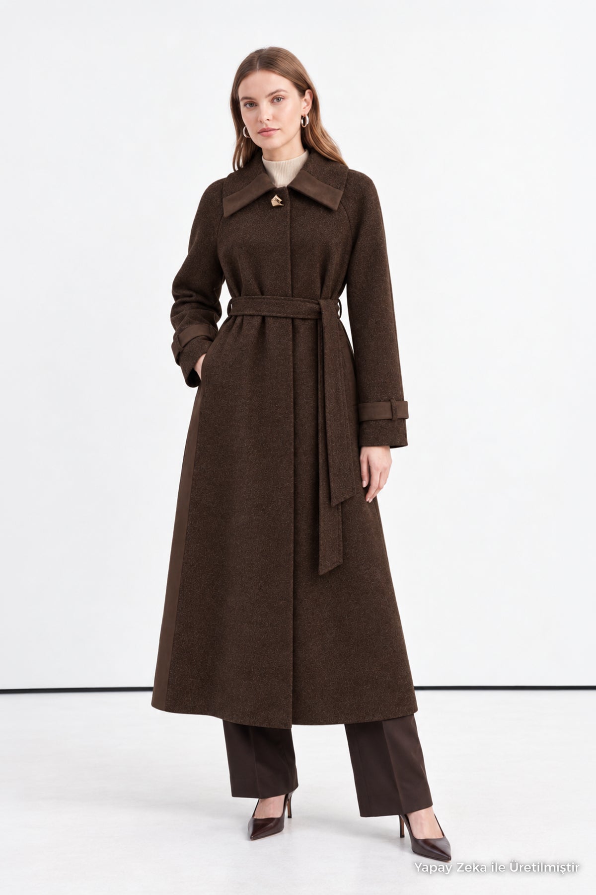 Garni Detaylı Kuşaklı Kahve Giy Çık 0411