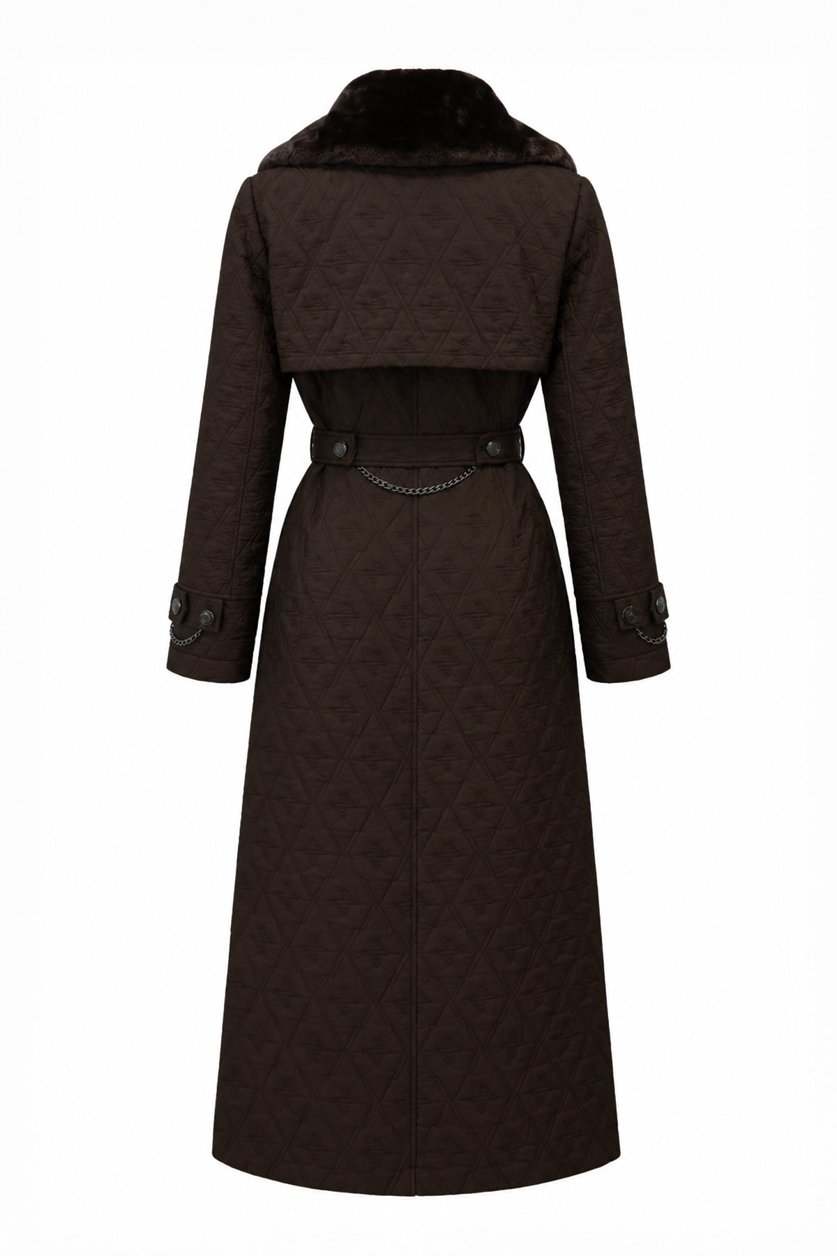 Kapitone Kürk Yakalı Kuşaklı Kahve Trençkot 13560