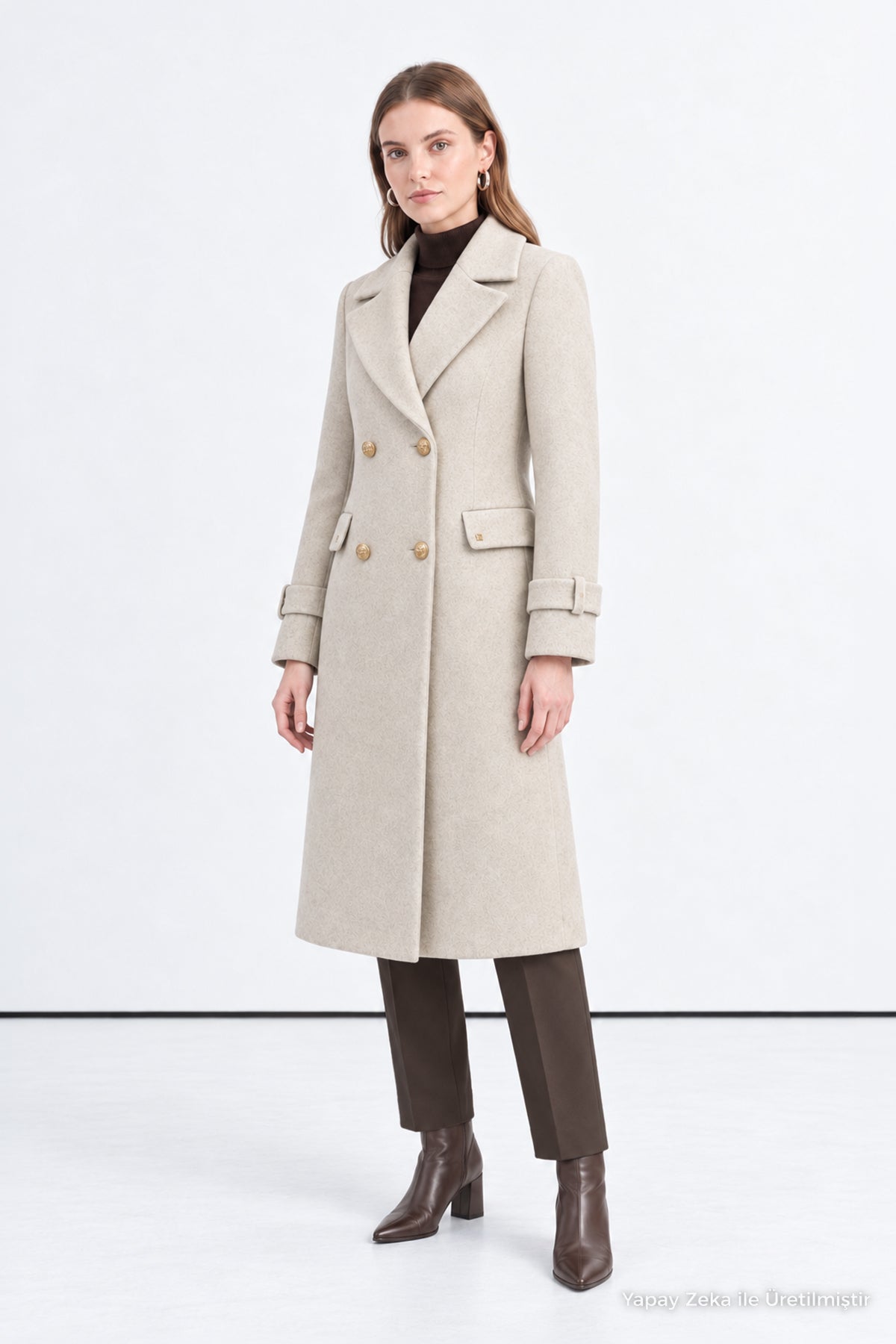 Ceket Yaka Kruvaze Bej Kaban 13570