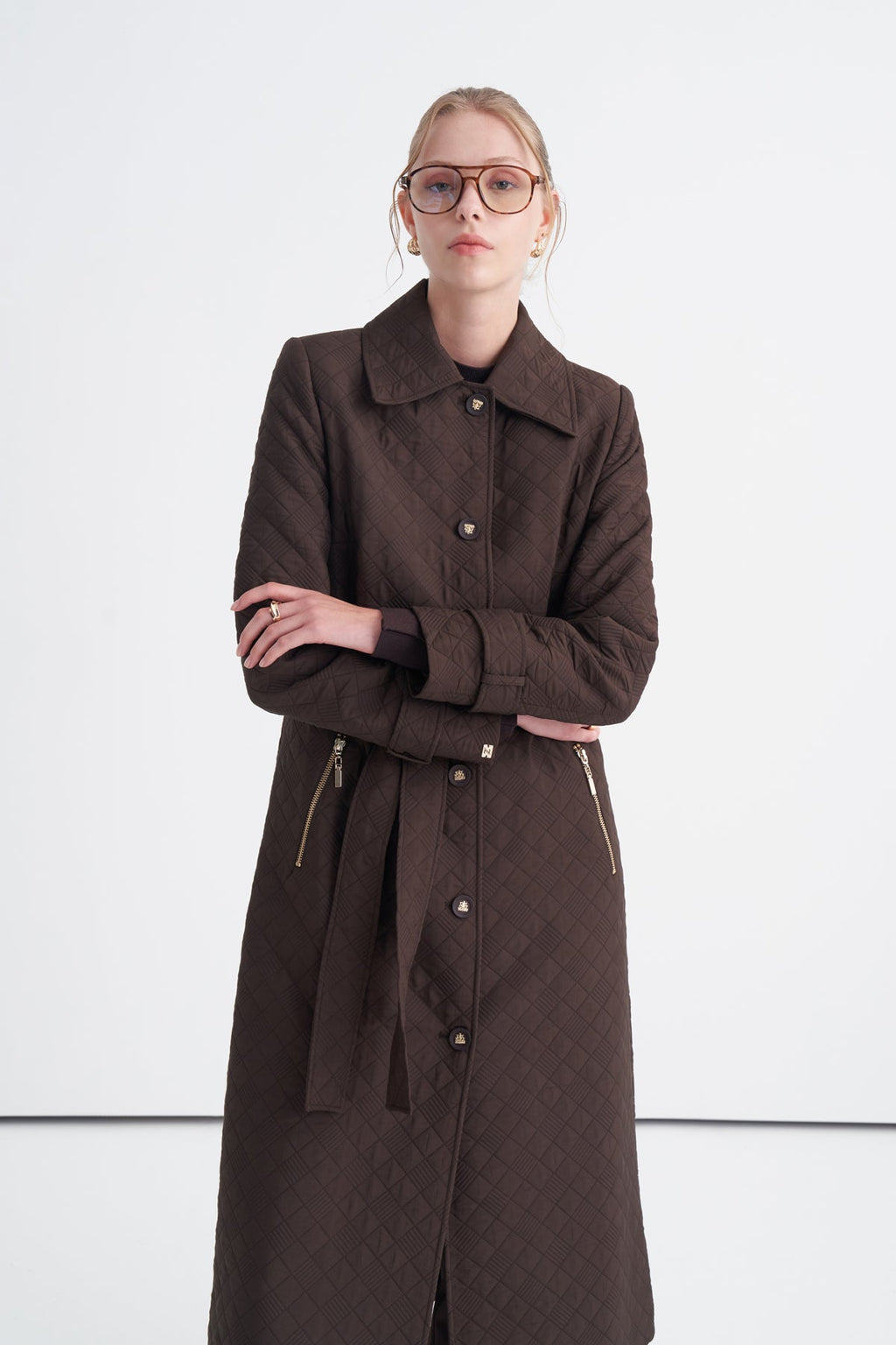Kapitone Kuşaklı Kahve Trençkot 13994