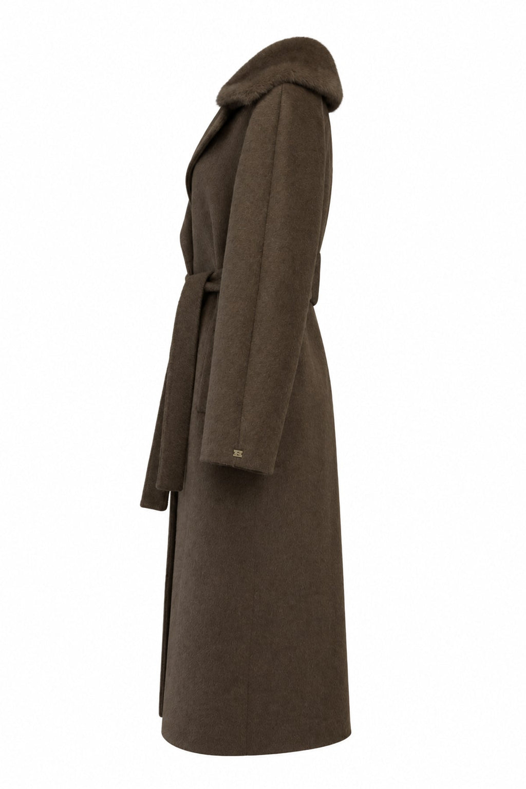 Kürk Yakalı Kuşaklı Kruvaze Kahve Manto 14110