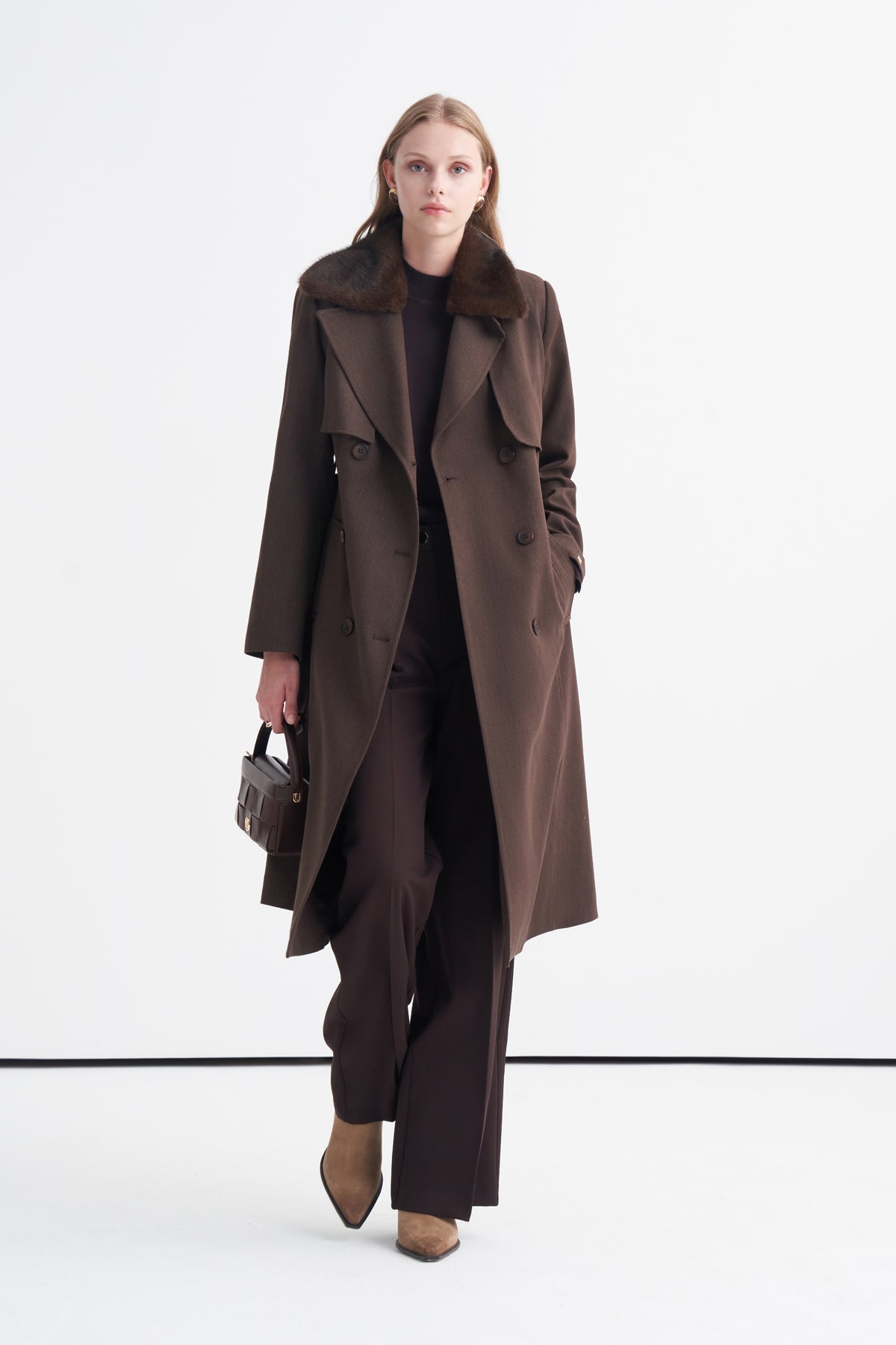 Kürk Yaka Kemerli Kahve Giy Çık 14136