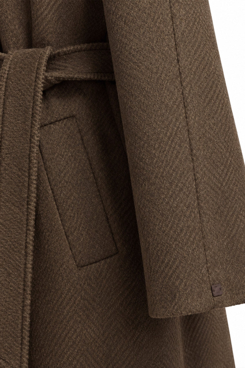 Dik Yaka Kuşaklı Kaşe Kahve Kaban 14142