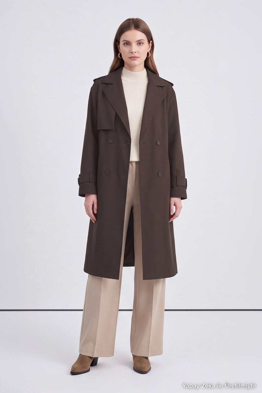Çift Sıra Düğmeli Oversize Bitter Trençkot 14238