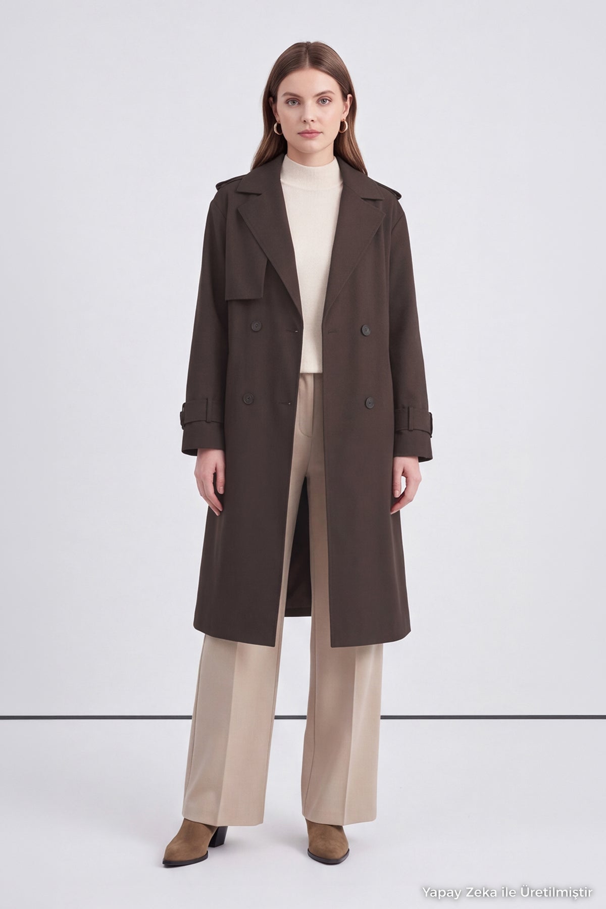 Çift Sıra Düğmeli Oversize Bitter Trençkot 14238