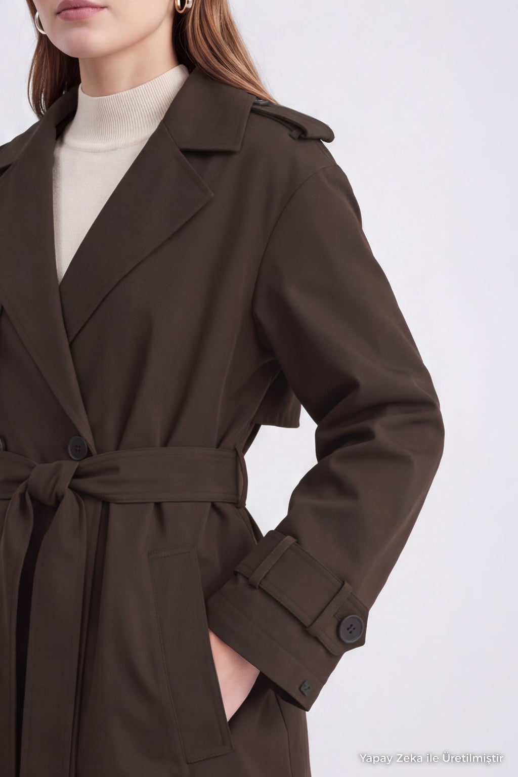 Çift Sıra Düğmeli Oversize Bitter Trençkot 14238