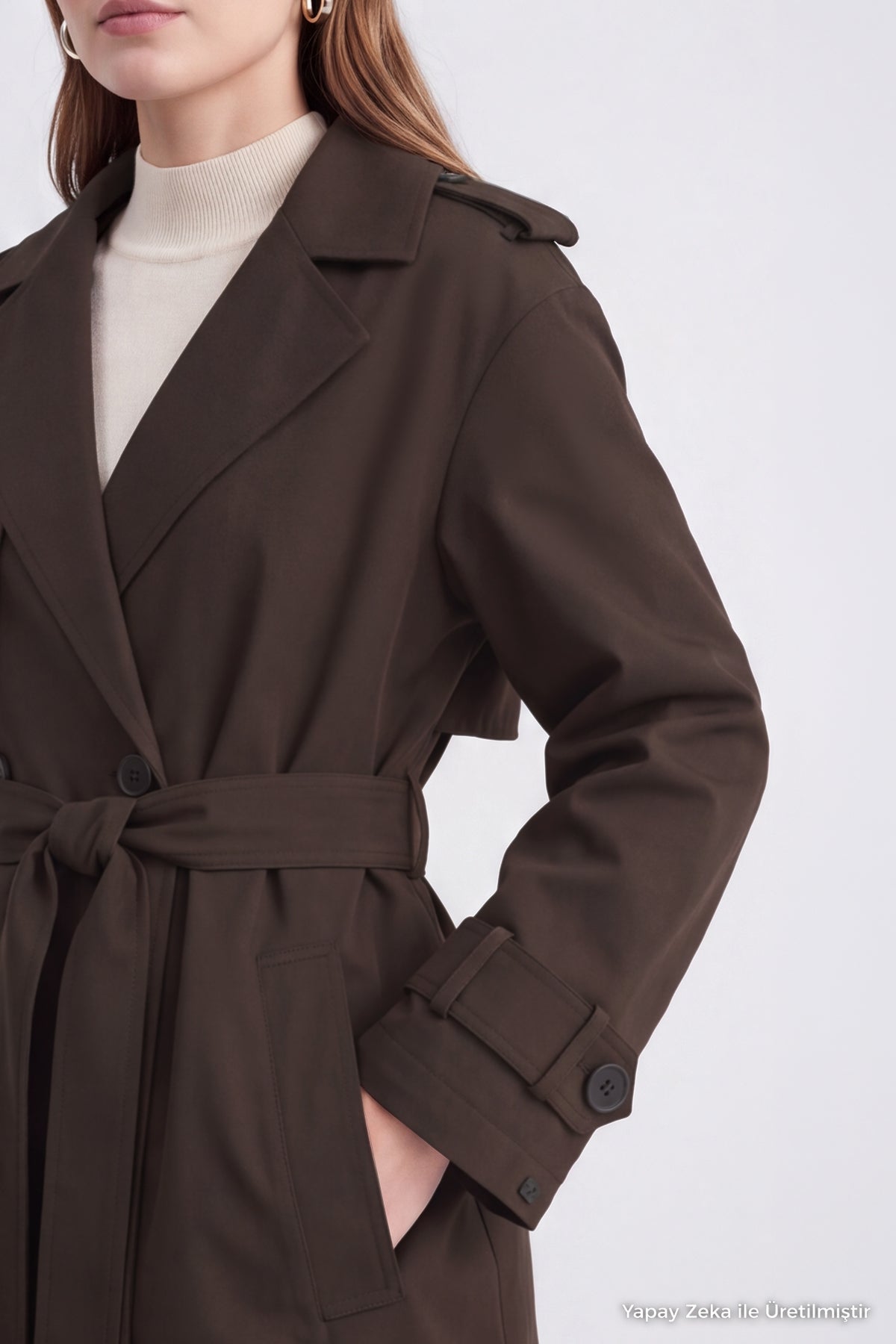 Çift Sıra Düğmeli Oversize Bitter Trençkot 14238