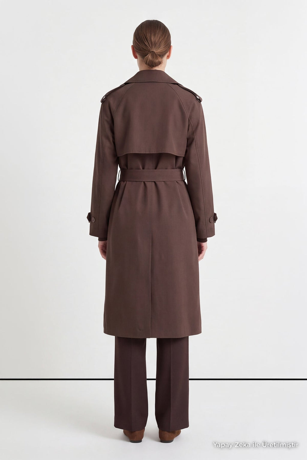 Çift Sıra Düğmeli Oversize Kahve Trençkot 14238