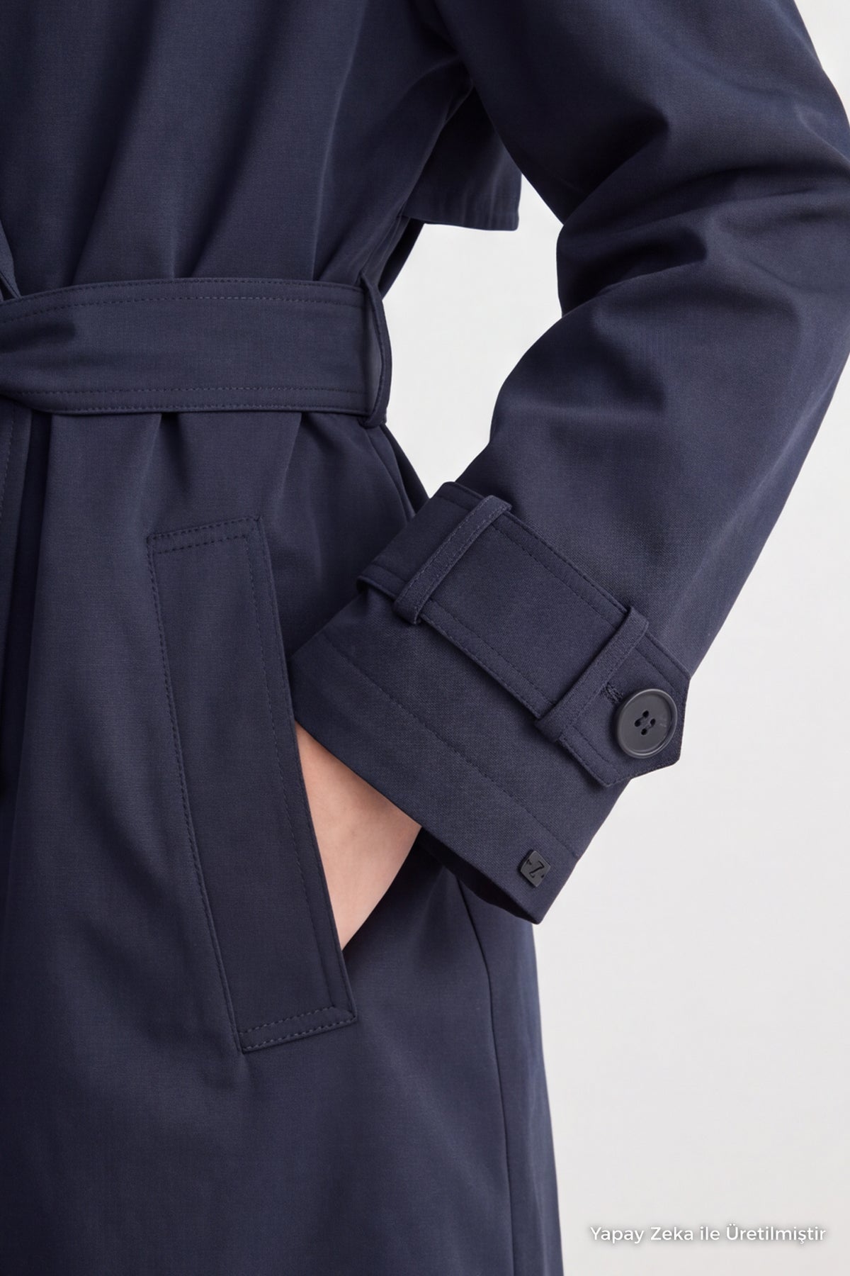 Çift Sıra Düğmeli Oversize Lacivert Trençkot 14238