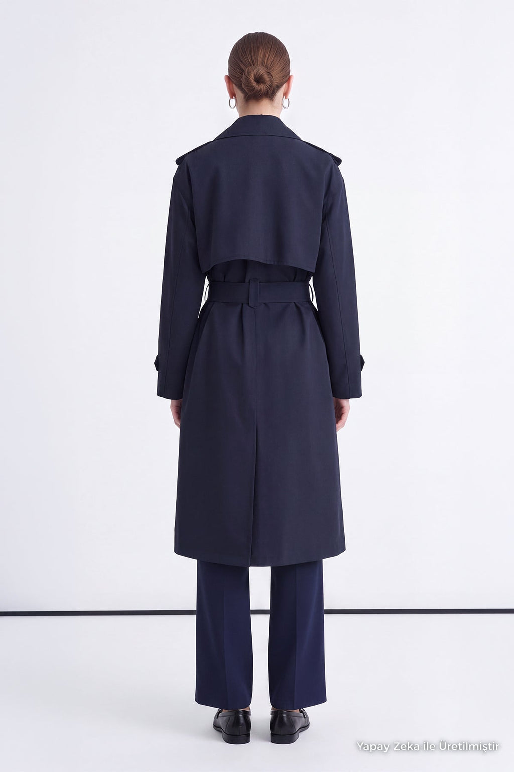 Çift Sıra Düğmeli Oversize Lacivert Trençkot 14238