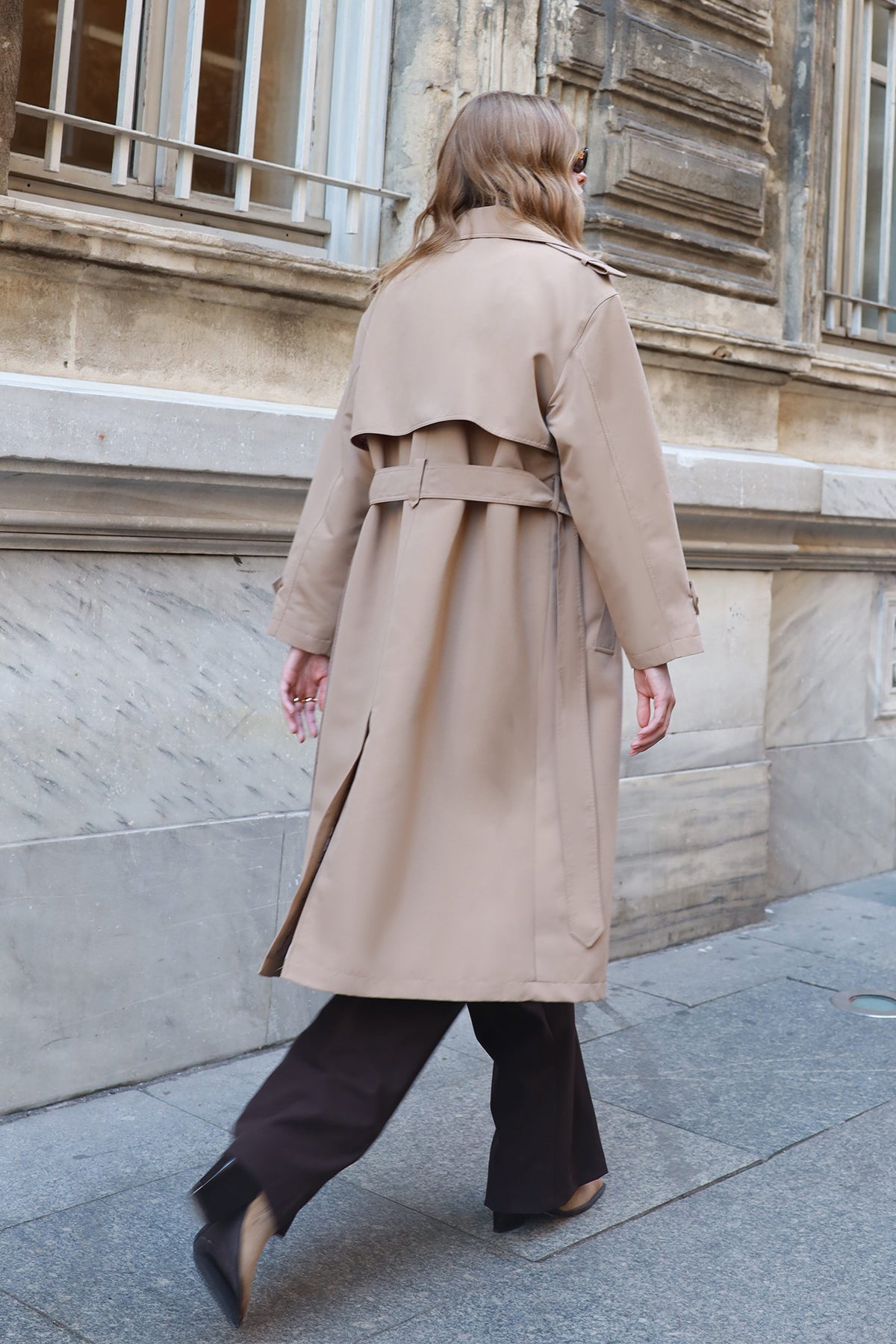 Çift Sıra Düğmeli Oversize Vizon Trençkot 14238