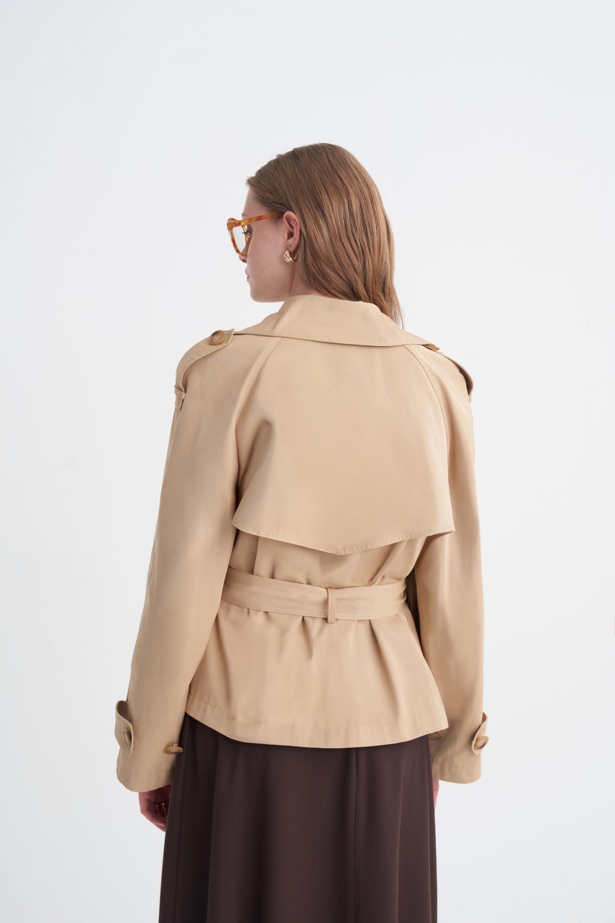 Omuz Apoletli Kısa Camel Trençkot 14265
