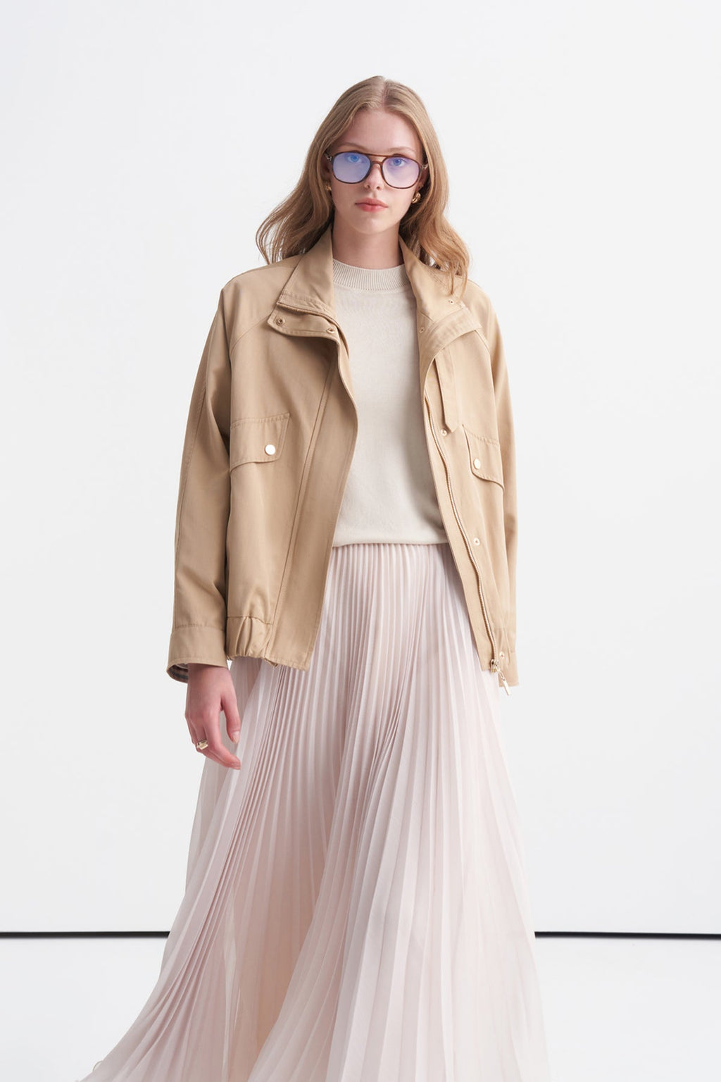 Oversize Dik Yaka Bomber Camel Trençkot 14271