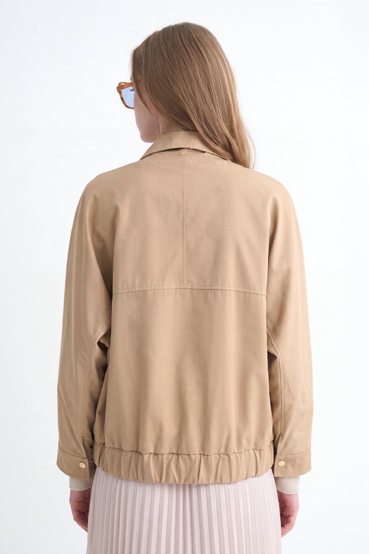Oversize Dik Yaka Bomber Camel Trençkot 14271