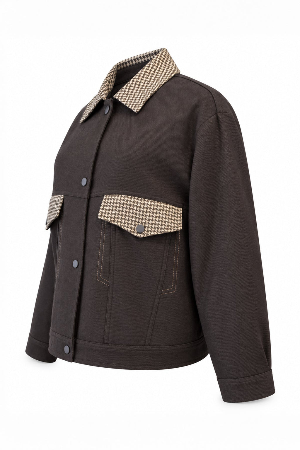 Kazayağı Desen Detaylı Gömlek Yaka Kahve Takım 2041