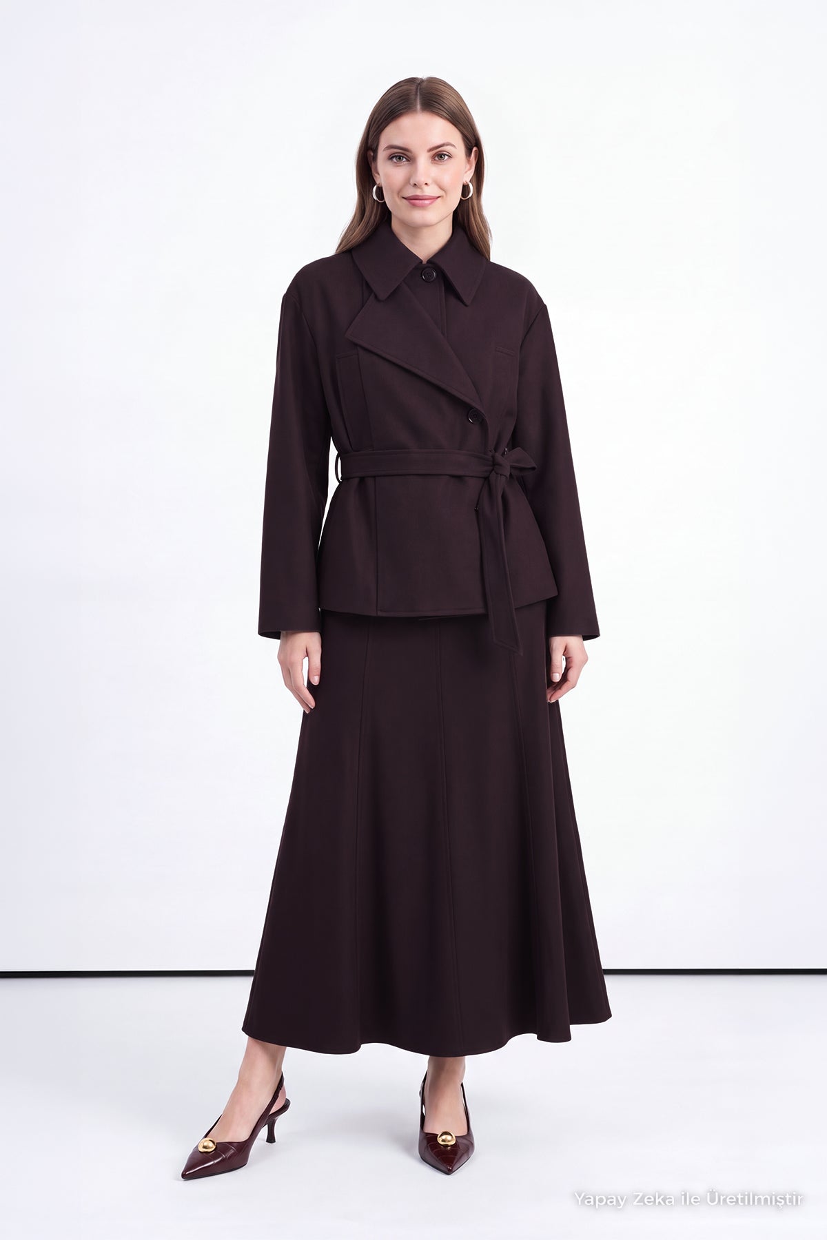 Kuşaklı Asimetrik Kapamalı Mürdüm Takım 2051