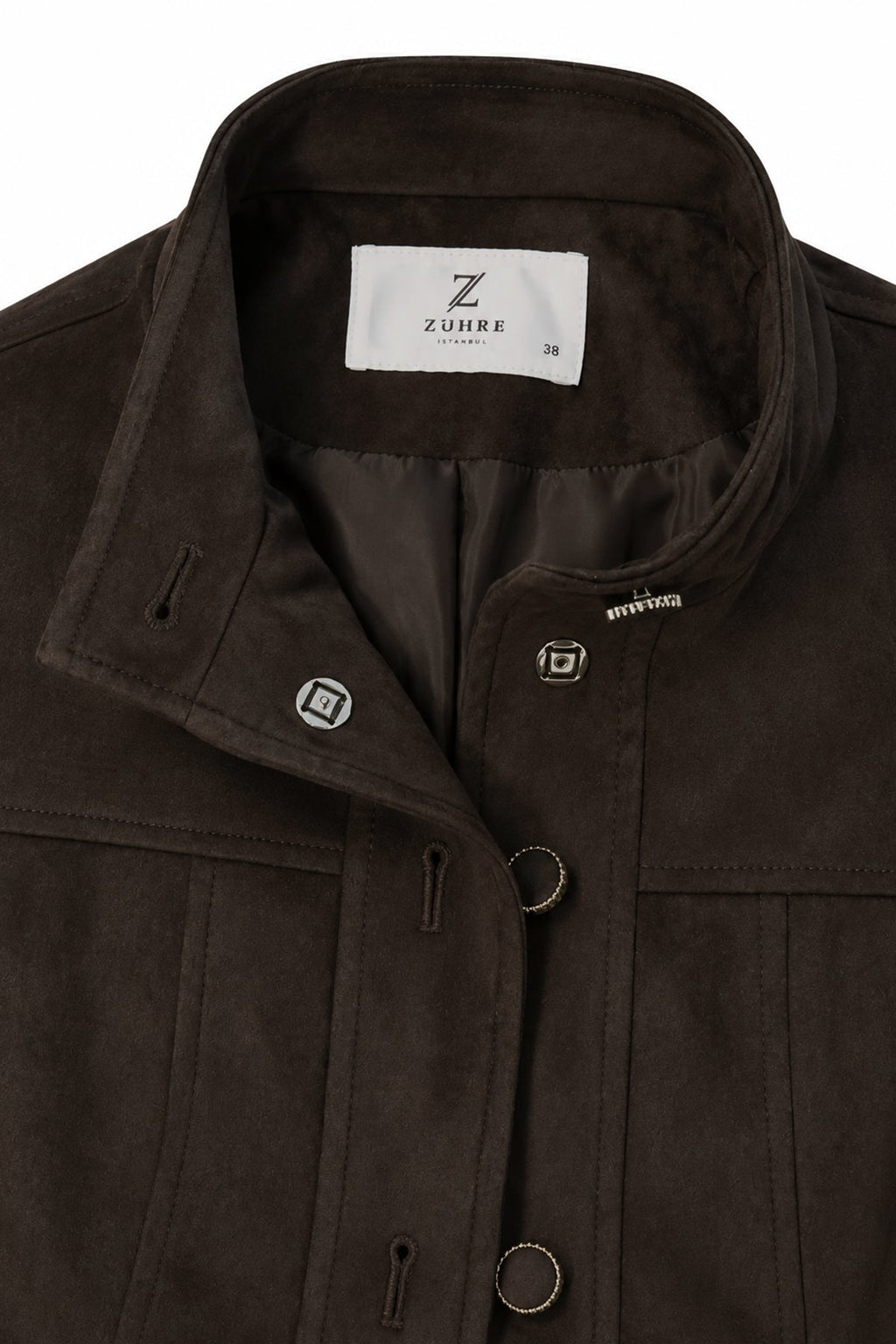 Kapaklı Cep Detaylı Dik Yaka Kahve Takım 2091