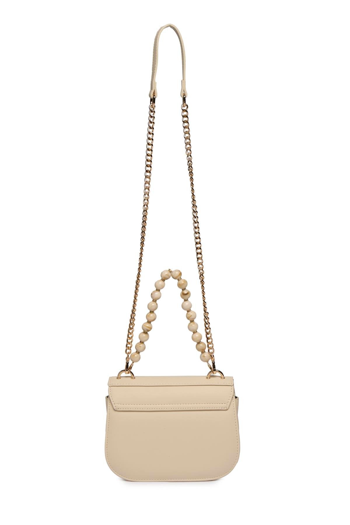 Zincir Askılı Boncuk Detaylı El Ve Omuz Sı Bej Çanta 0030